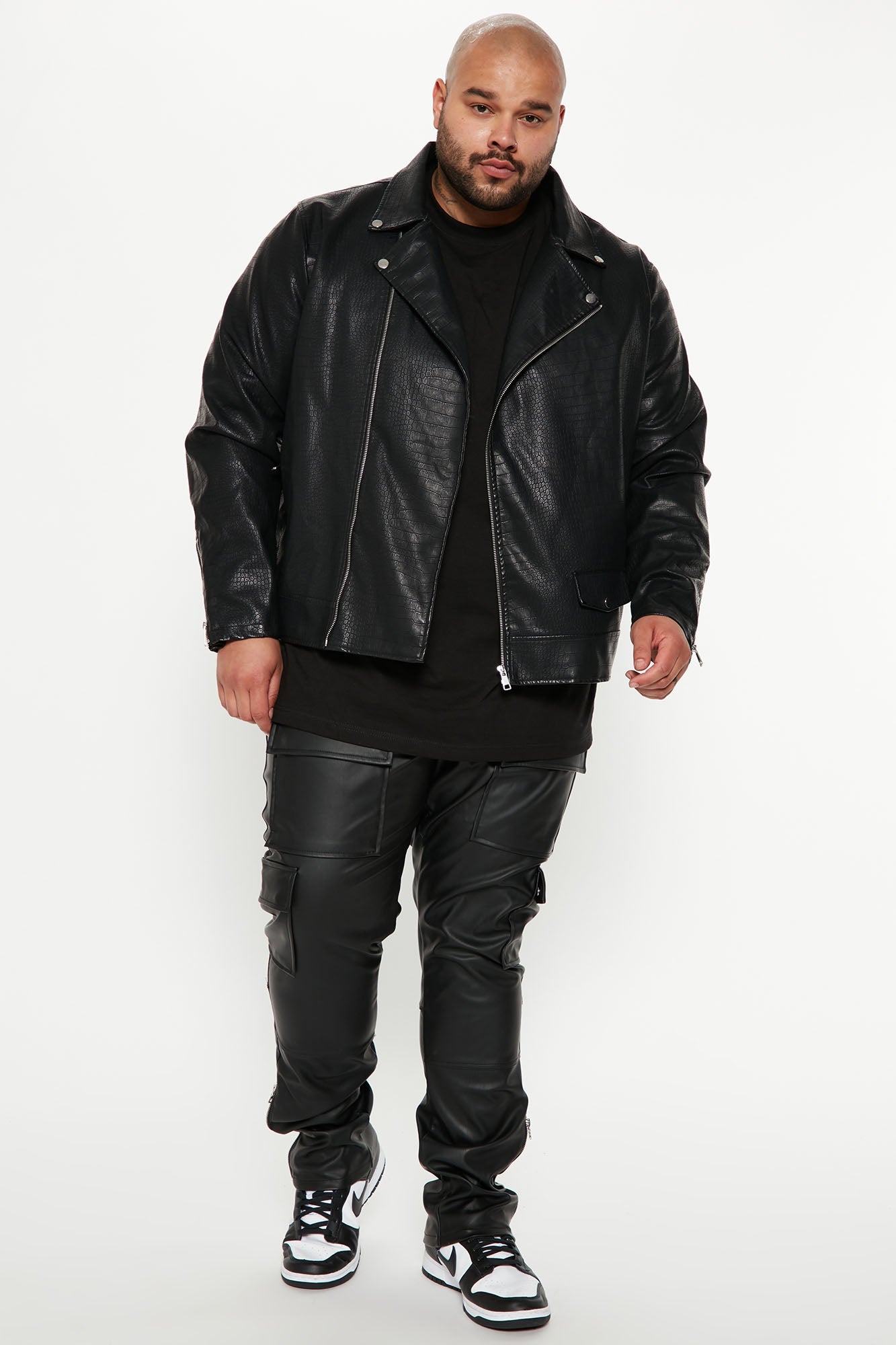 Zip It Faux Leather Slim Cargo Pants - Black