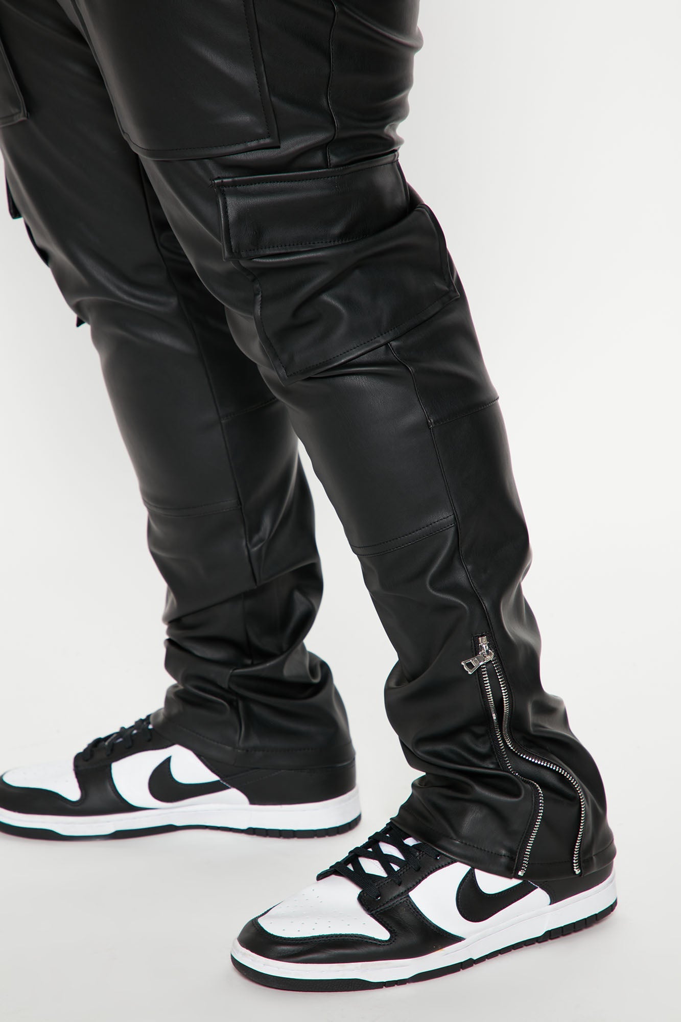 Zip It Faux Leather Slim Cargo Pants - Black