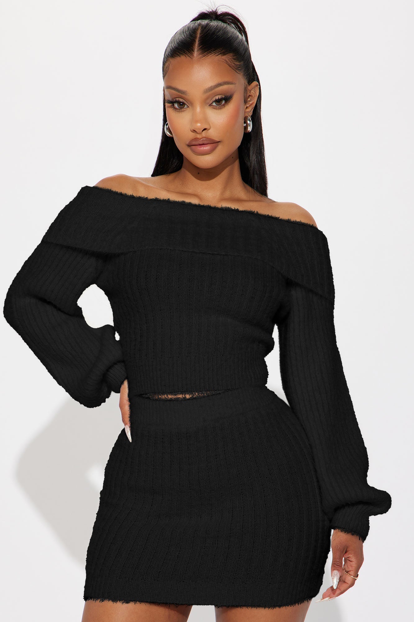 Elsa Fuzzy Skirt Set - Black