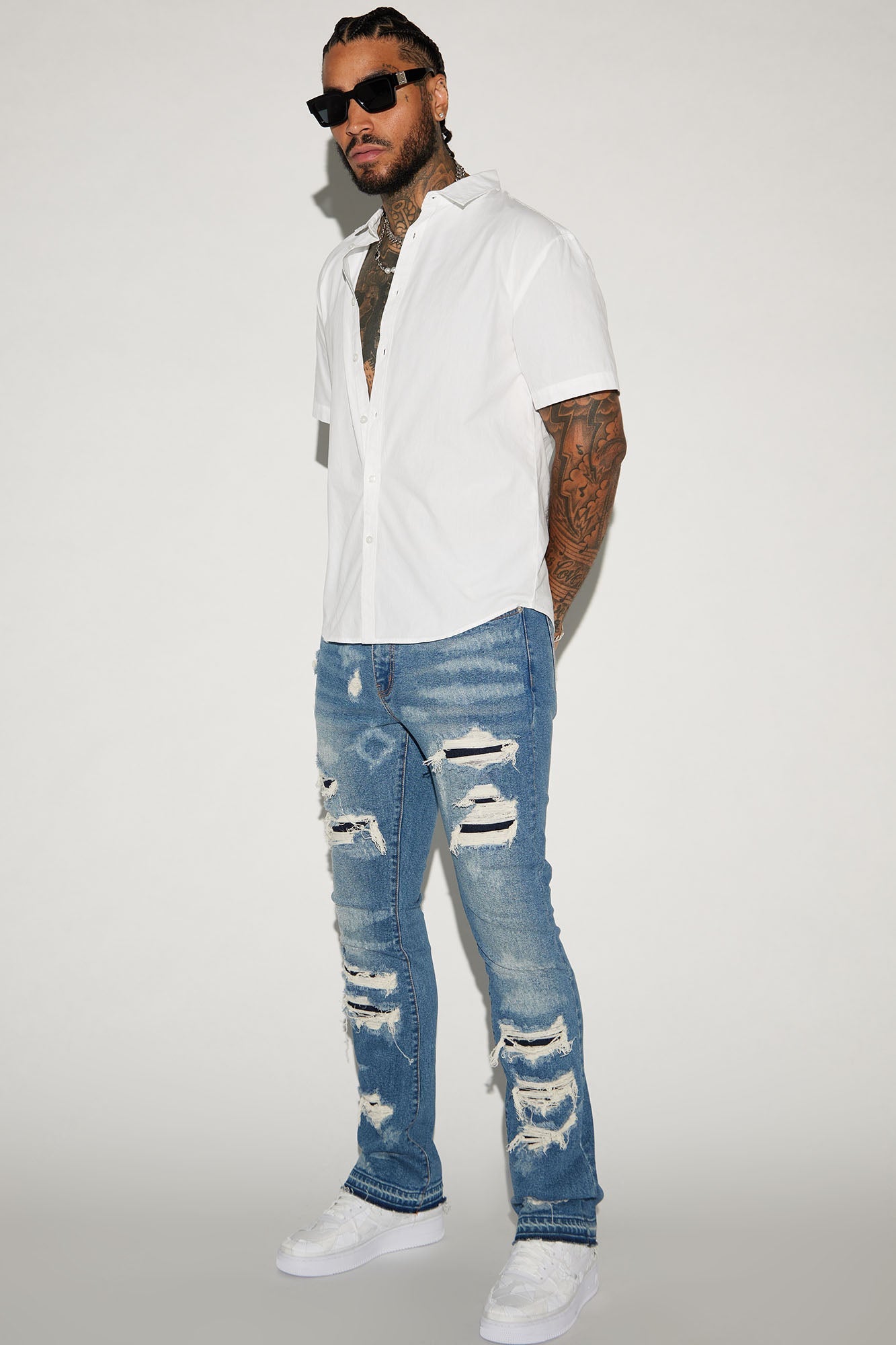 Cuff Me Stacked Skinny Flared Jeans - Medium Wash