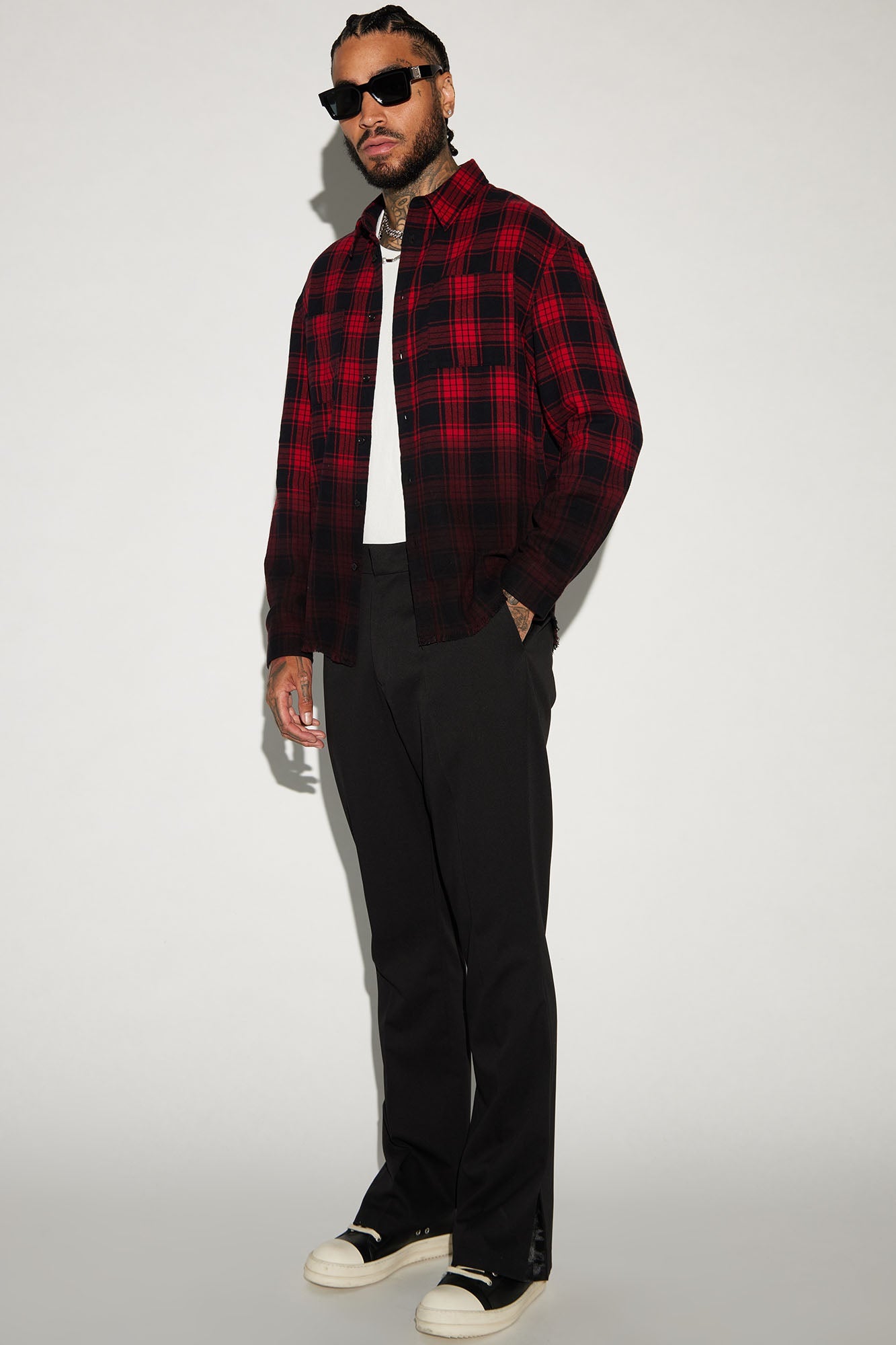 Sunset Dip Dye Flannel Shirt - Red/Black