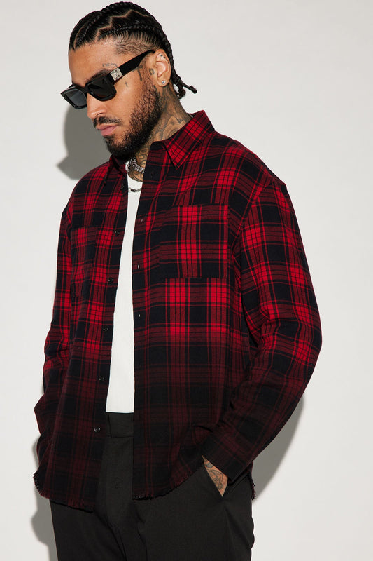Sunset Dip Dye Flannel Shirt - Red/Black