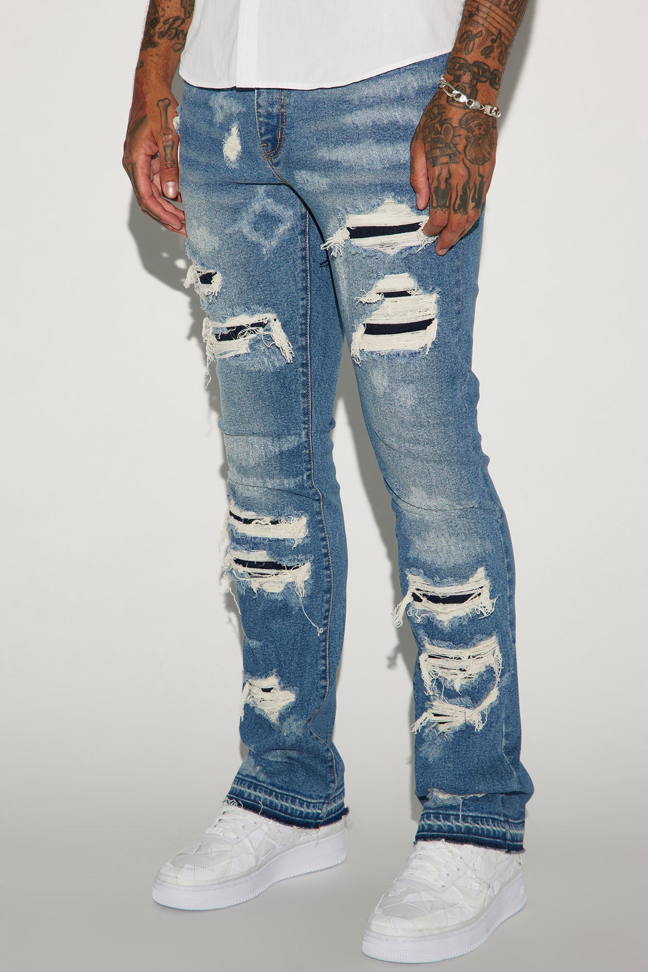 Cuff Me Stacked Skinny Flared Jeans - Medium Wash