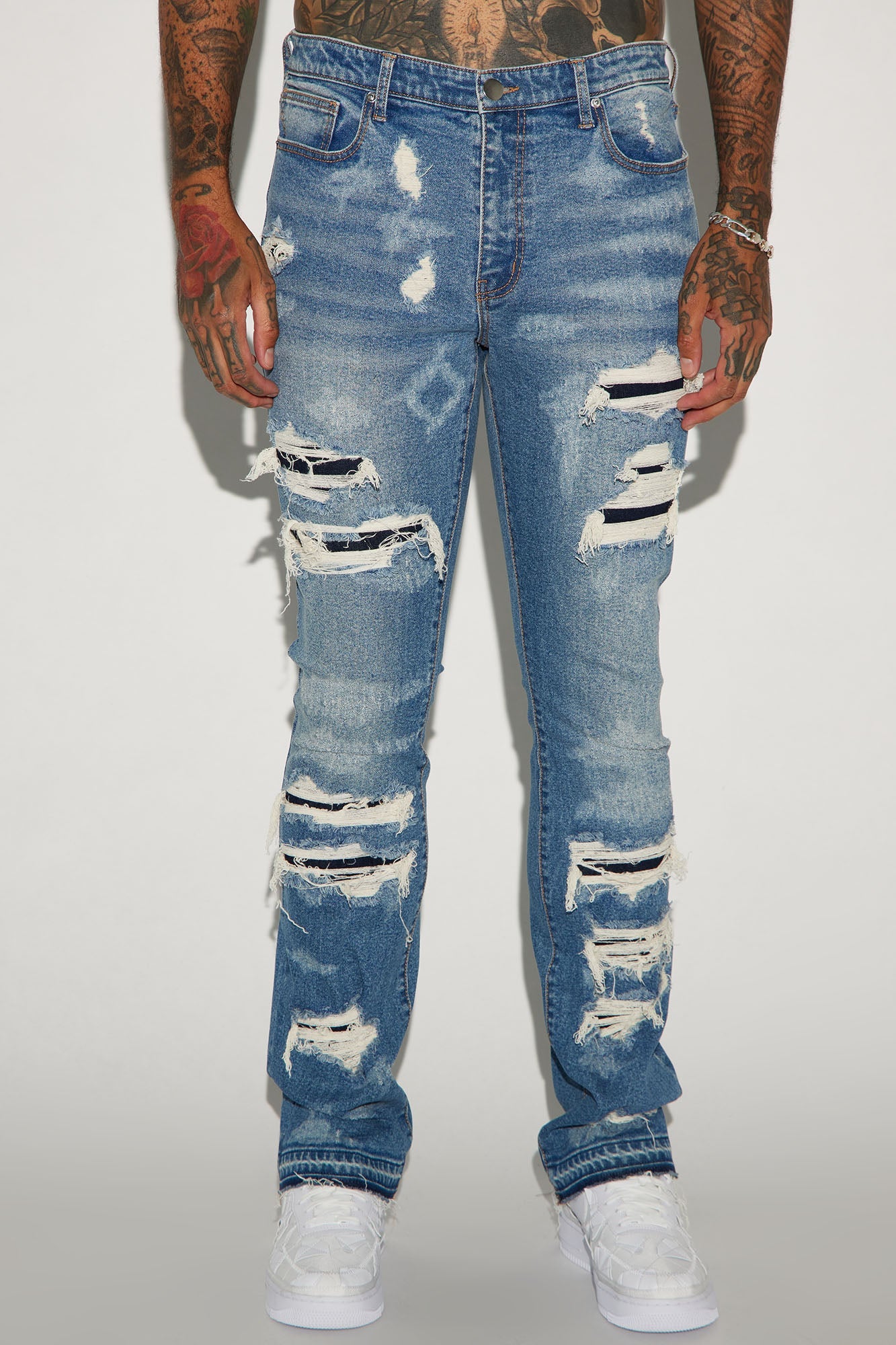 Cuff Me Stacked Skinny Flared Jeans - Medium Wash