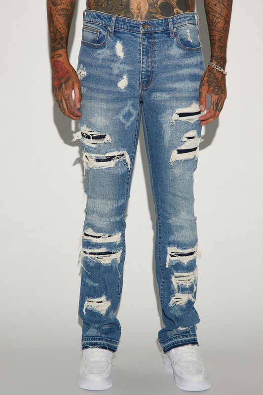 Cuff Me Stacked Skinny Flared Jeans - Medium Wash