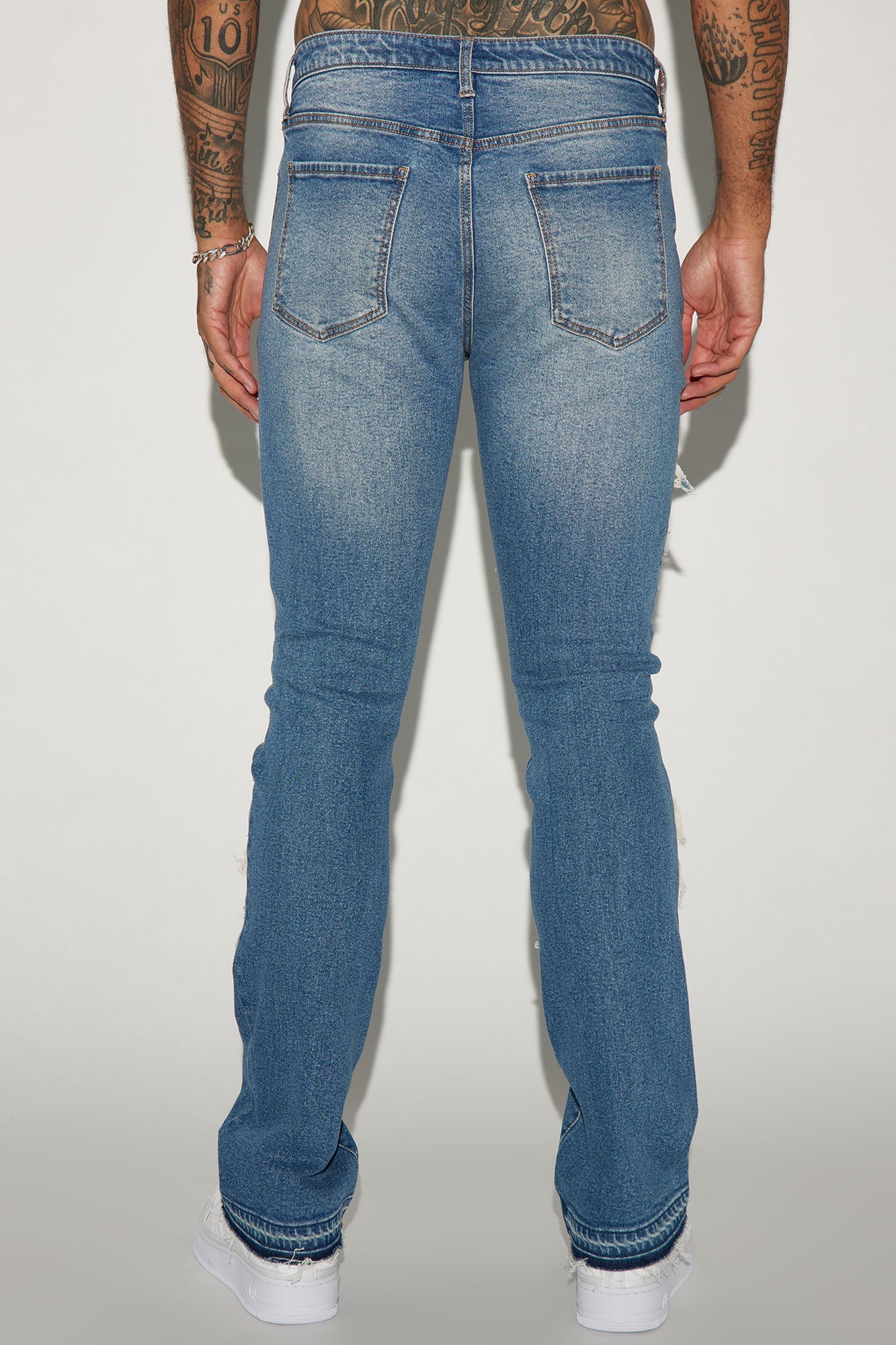 Cuff Me Stacked Skinny Flared Jeans - Medium Wash