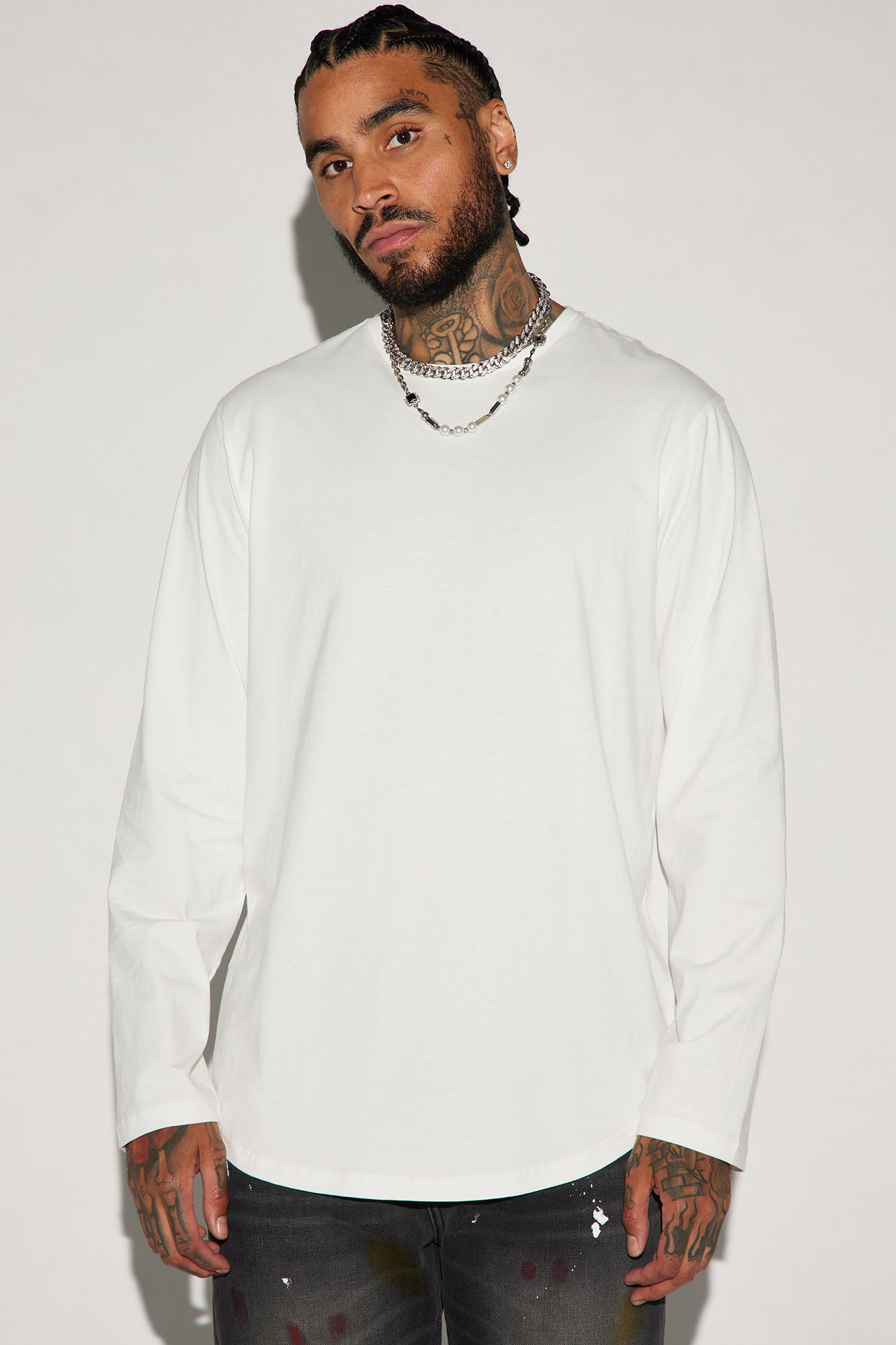 Essential Long Sleeve Scallop Tee - White