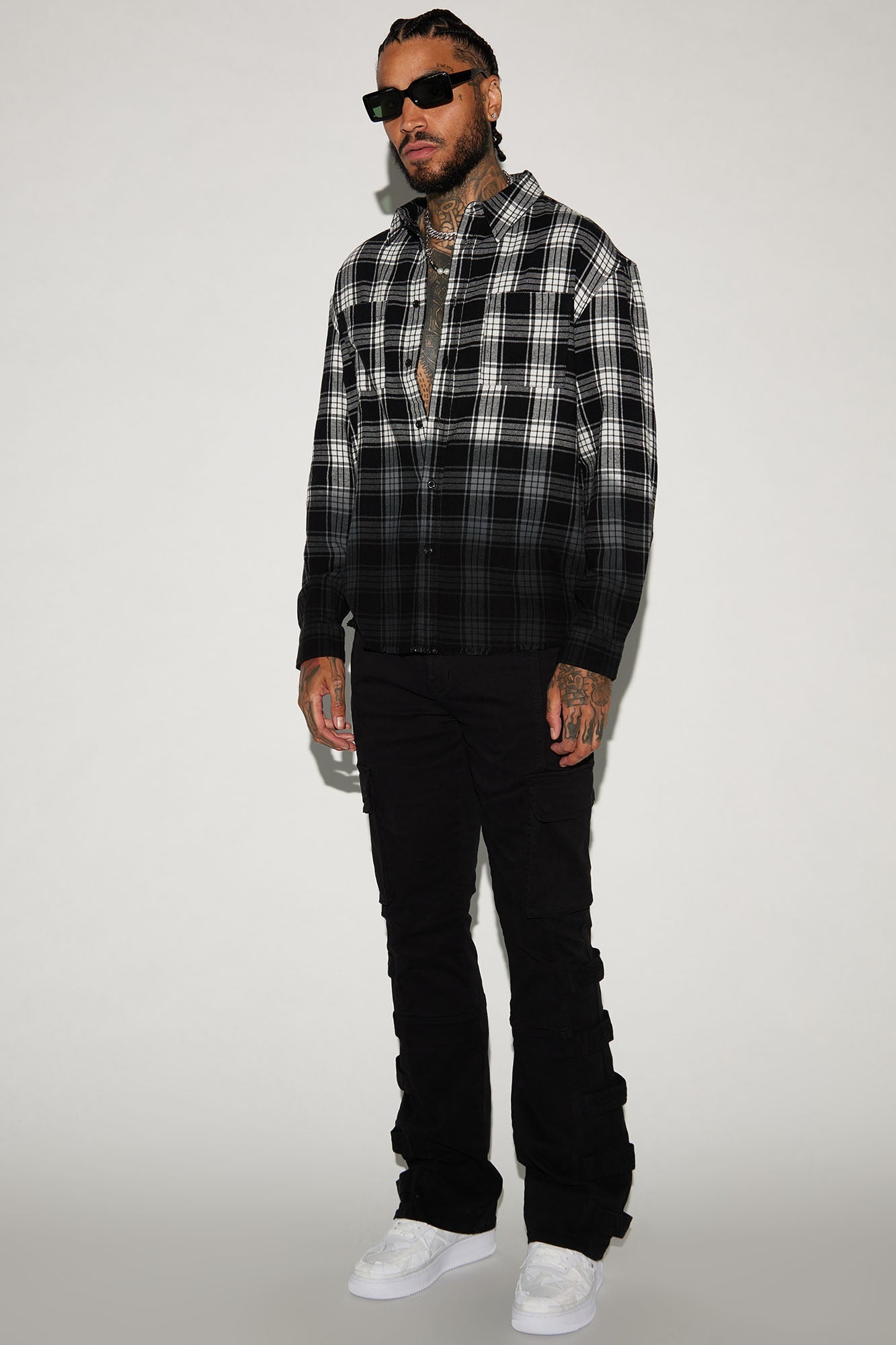 Sunset Dip Dye Flannel Shirt - White/Black