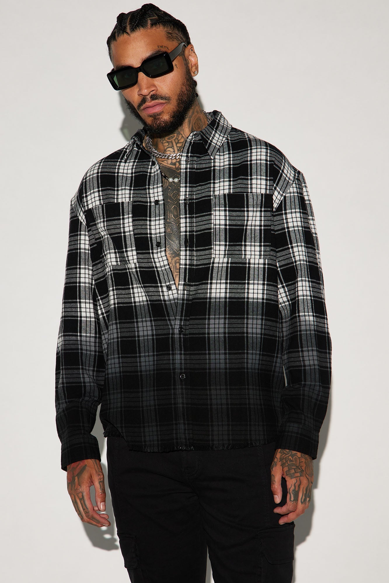 Sunset Dip Dye Flannel Shirt - White/Black
