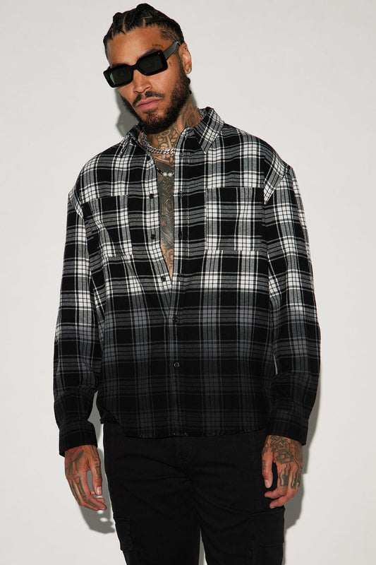 Sunset Dip Dye Flannel Shirt - White/Black