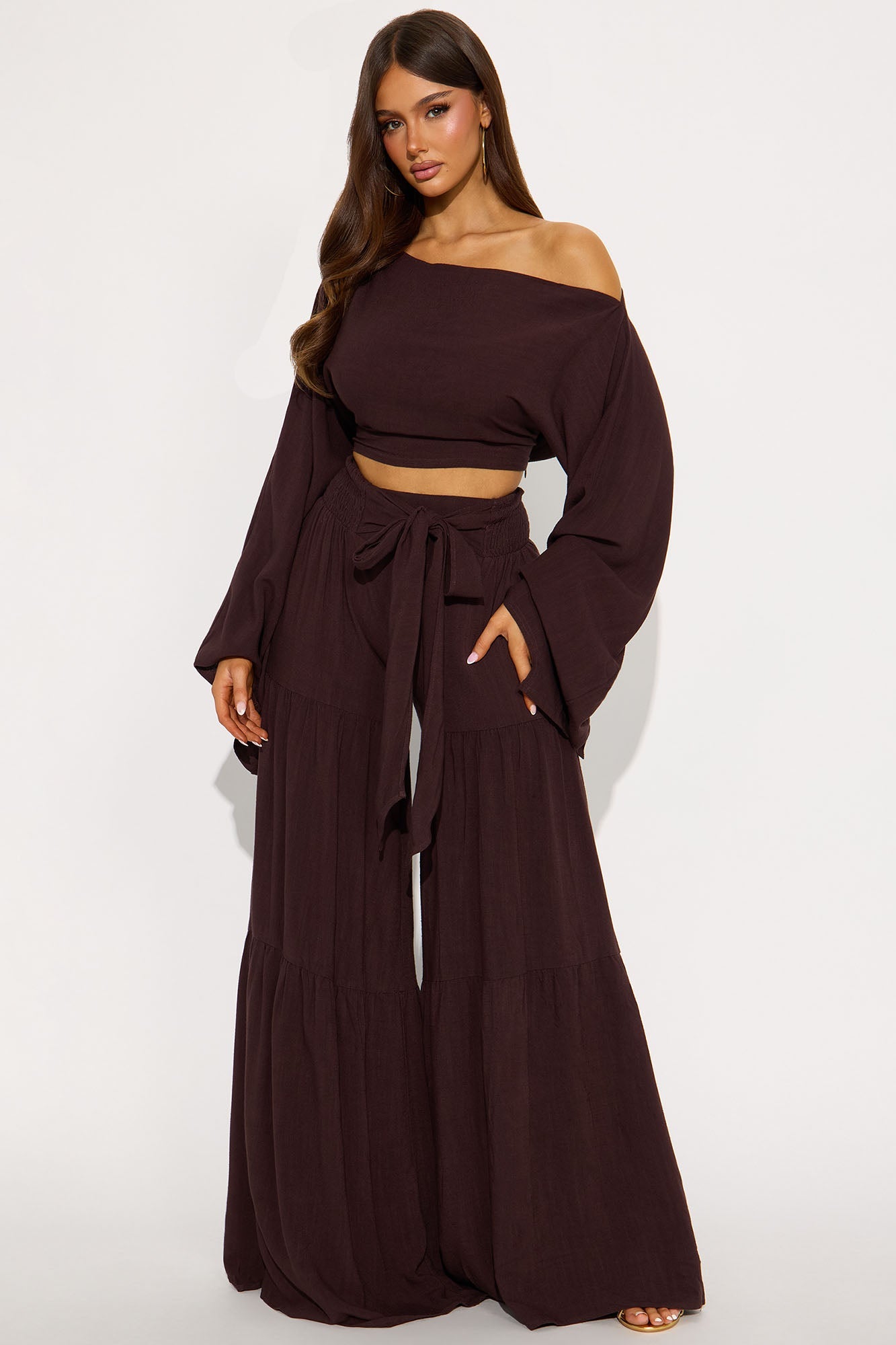 Carmella Rayon Linen Pant Set - Mocha