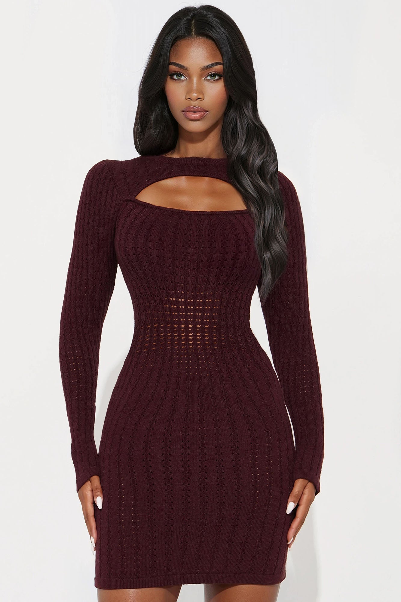 Cassandra Sweater Cut Out Mini Dress - Brown