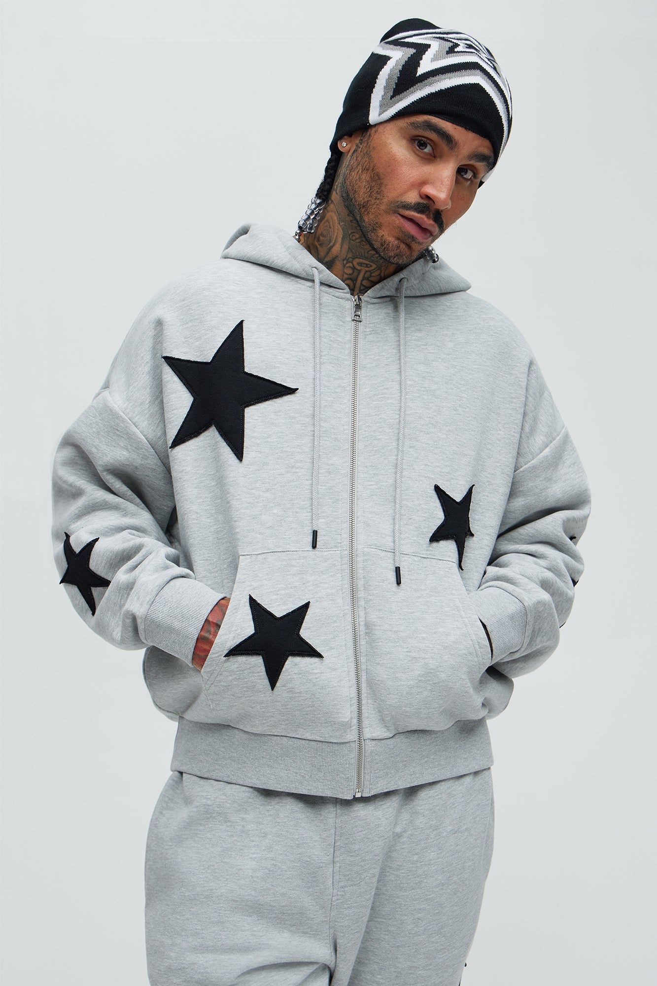 Tyson Stars Oversized Hoodie - Heather Grey
