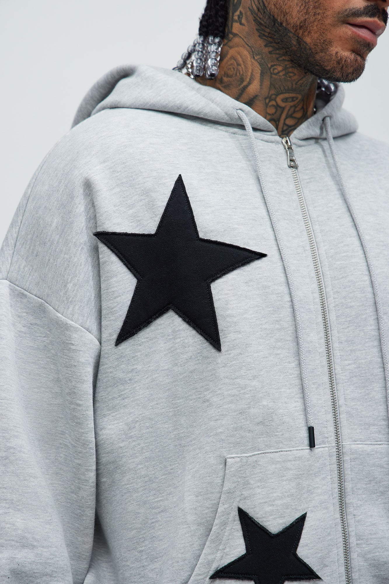Tyson Stars Oversized Hoodie - Heather Grey