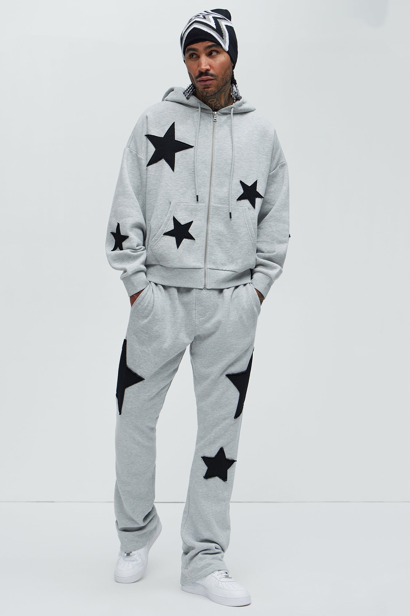 Tyson Stars Skinny Flared Sweatpants - Heather Grey