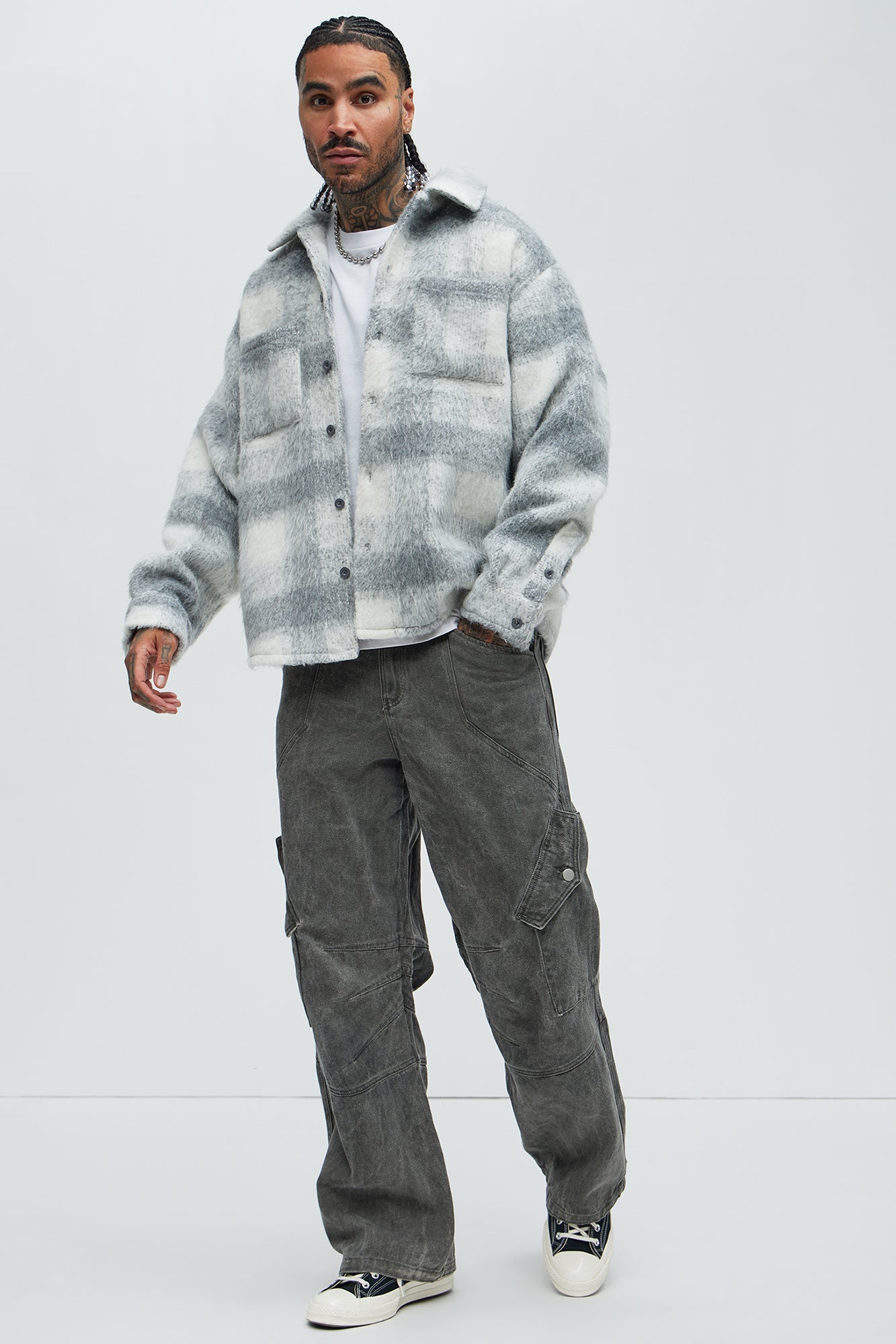 Move Up Plaid Shacket - Grey/Grey