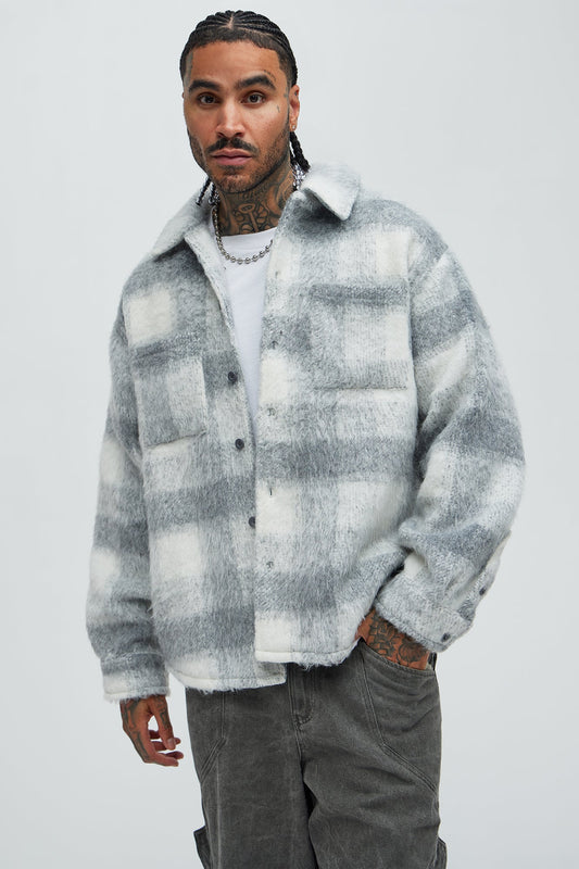 Move Up Plaid Shacket - Grey/Grey