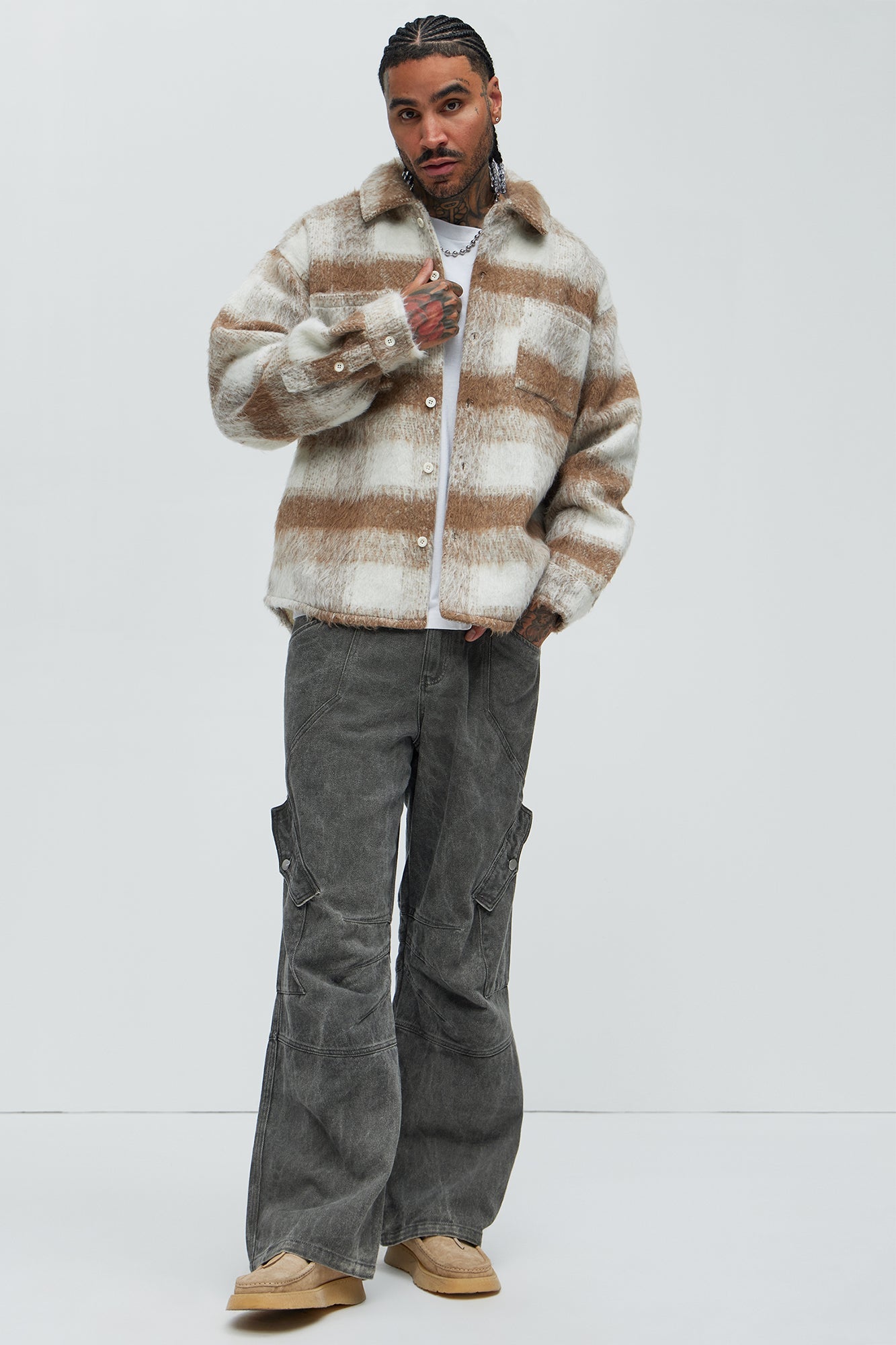 Move Up Plaid Shacket - Tan