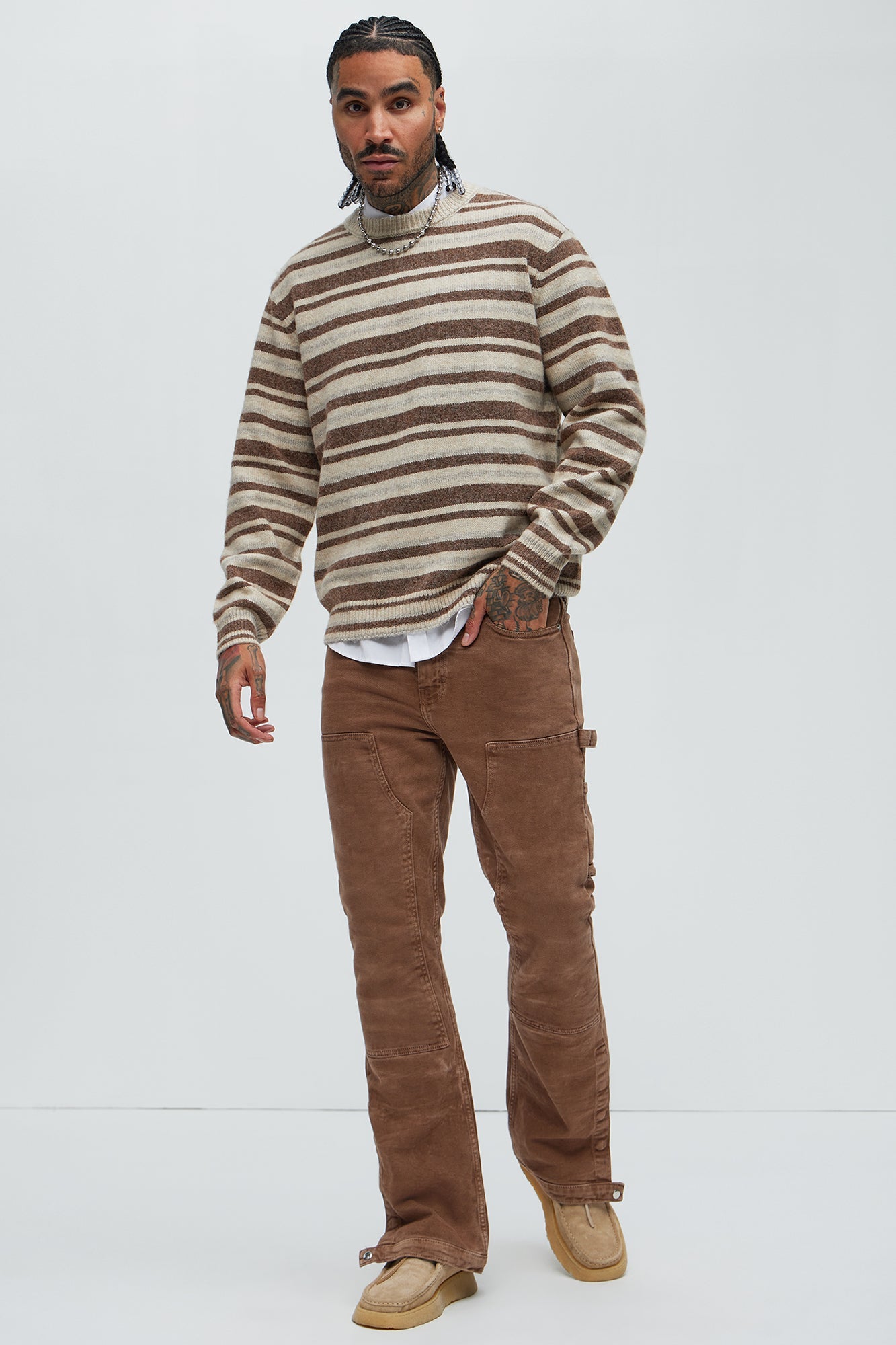 Lookin For Attention Striped Sweater - Brown/combo