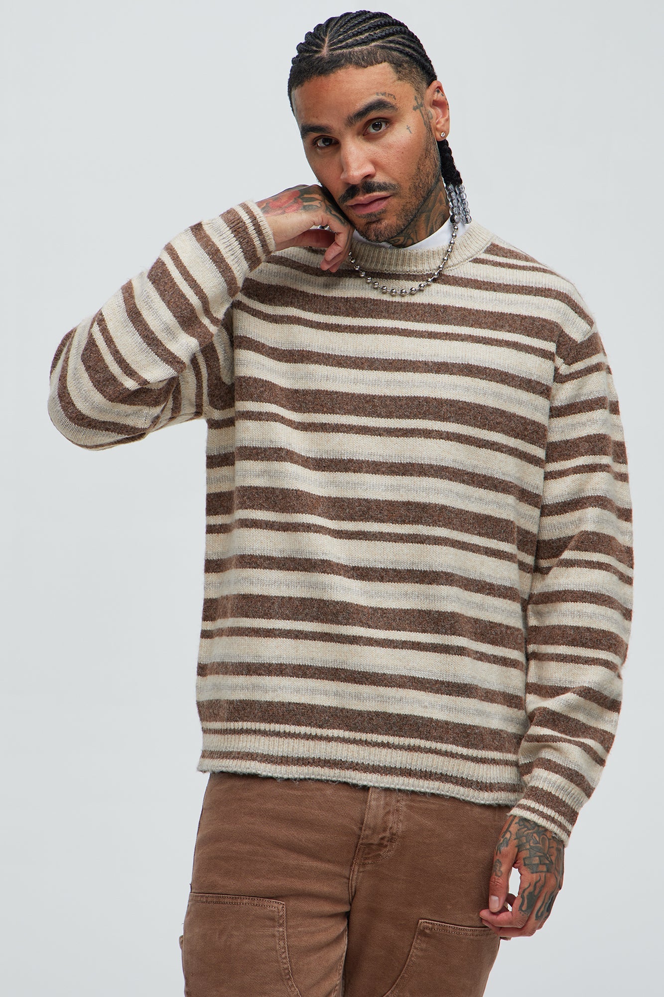 Lookin For Attention Striped Sweater - Brown/combo