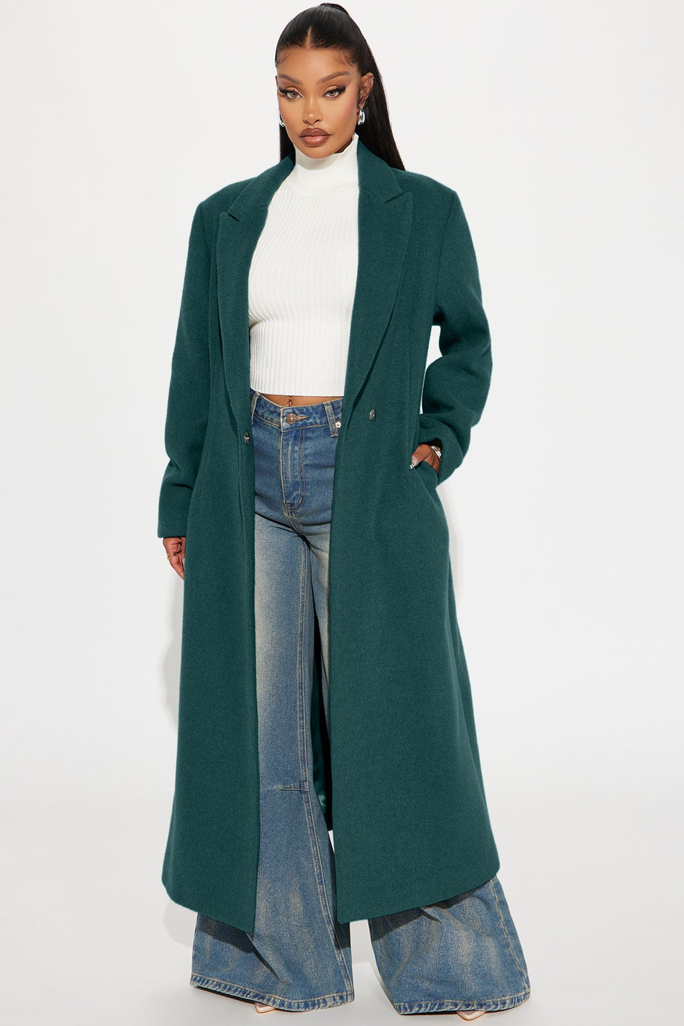 Natalie Wool Trench Coat - Teal