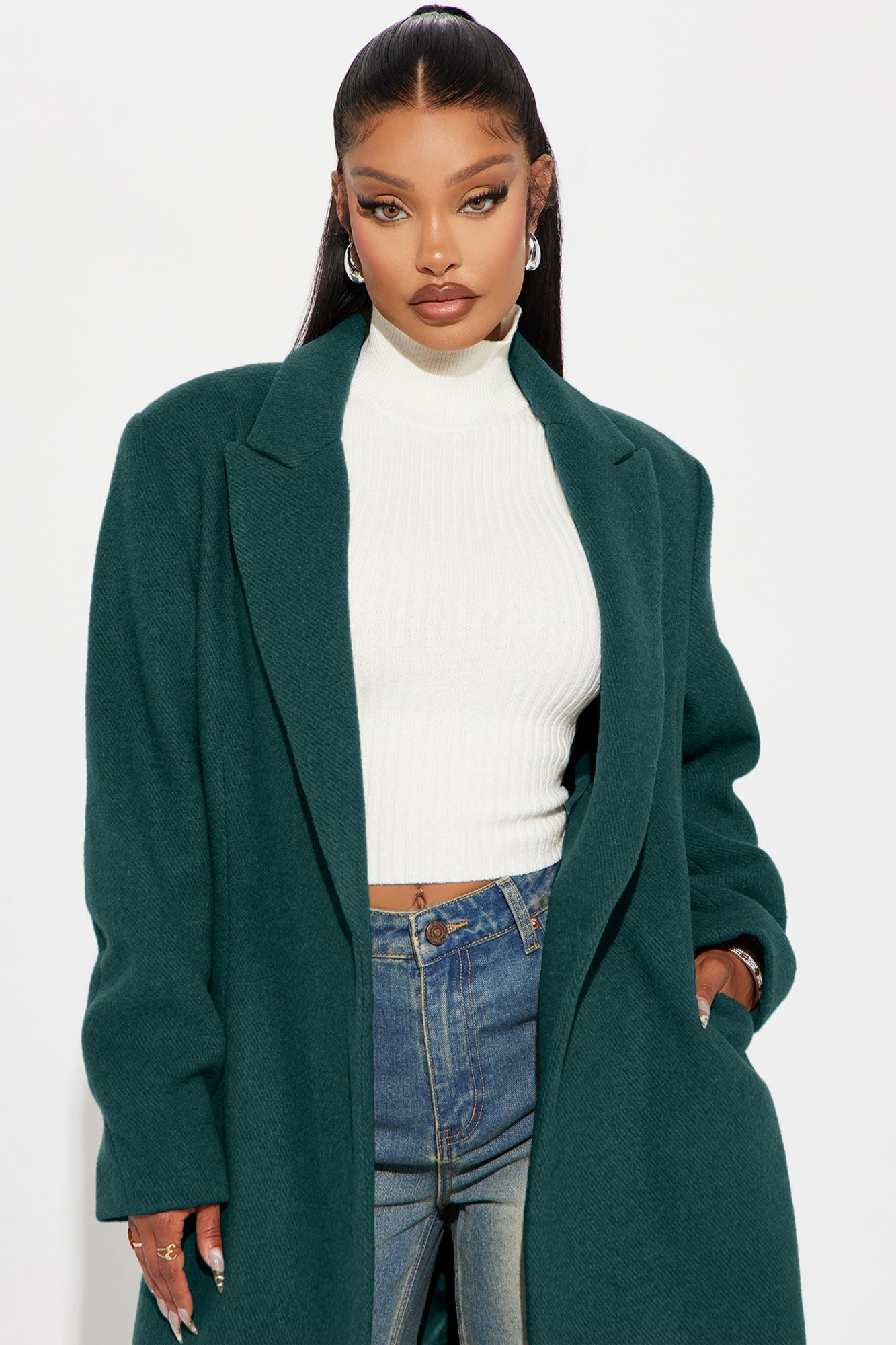 Natalie Wool Trench Coat - Teal