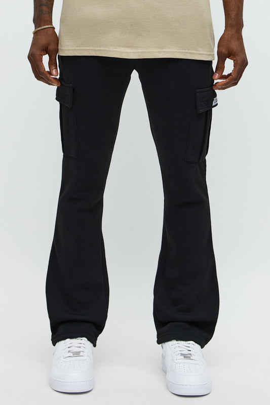 In The Cut Cargo Flared Sweatpants - Black