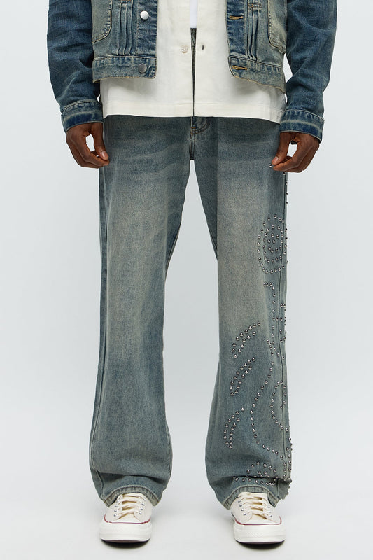 Relaxed Straight Sunshine Studs Jeans - Vintage Blue Wash