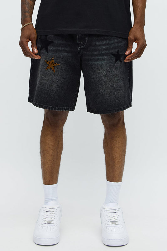 Relaxed I'm More Than Stars Denim Short - Black Wash