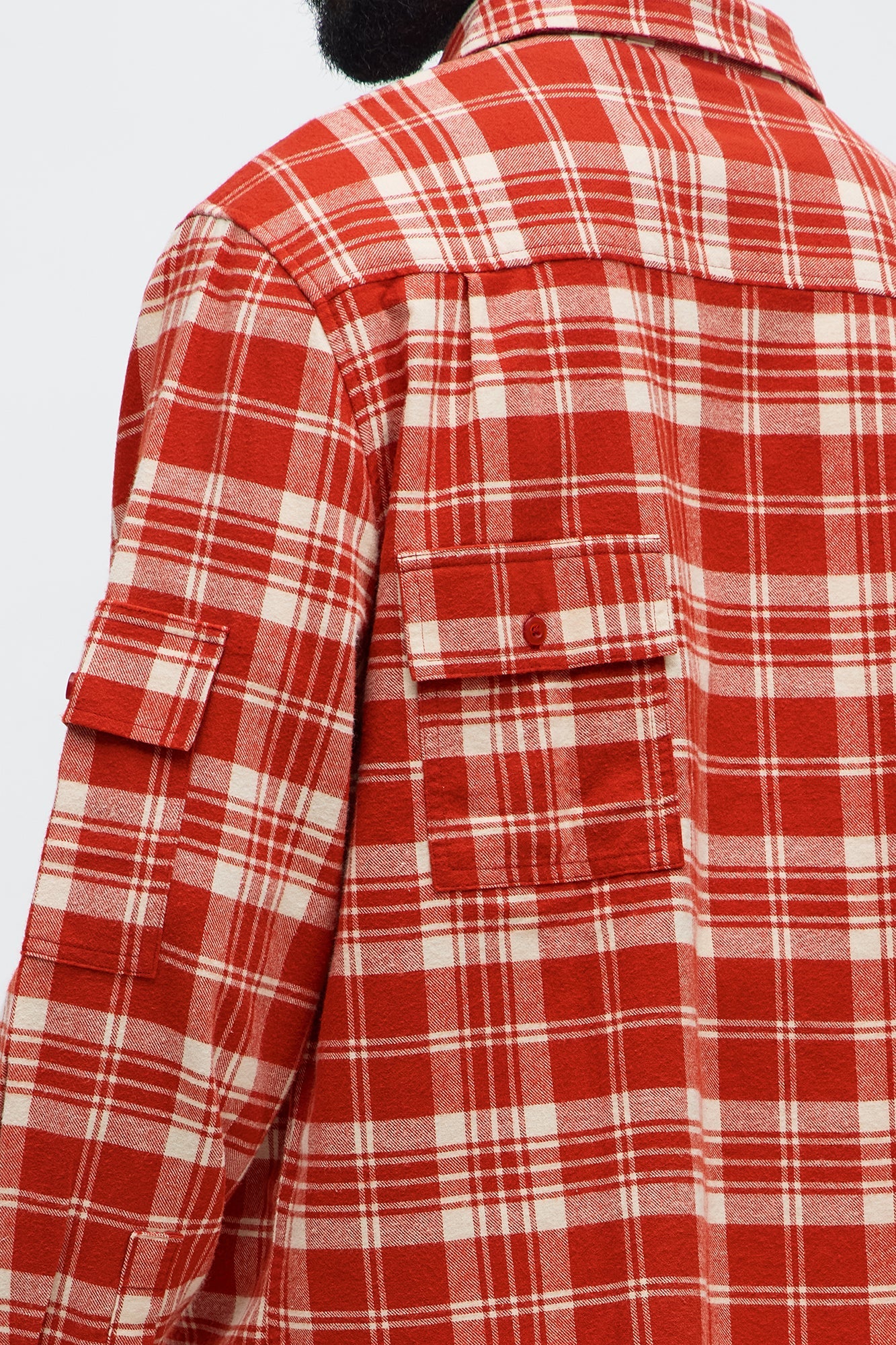 Cropped Cargo Pocket Flannel Button Up - Red/combo