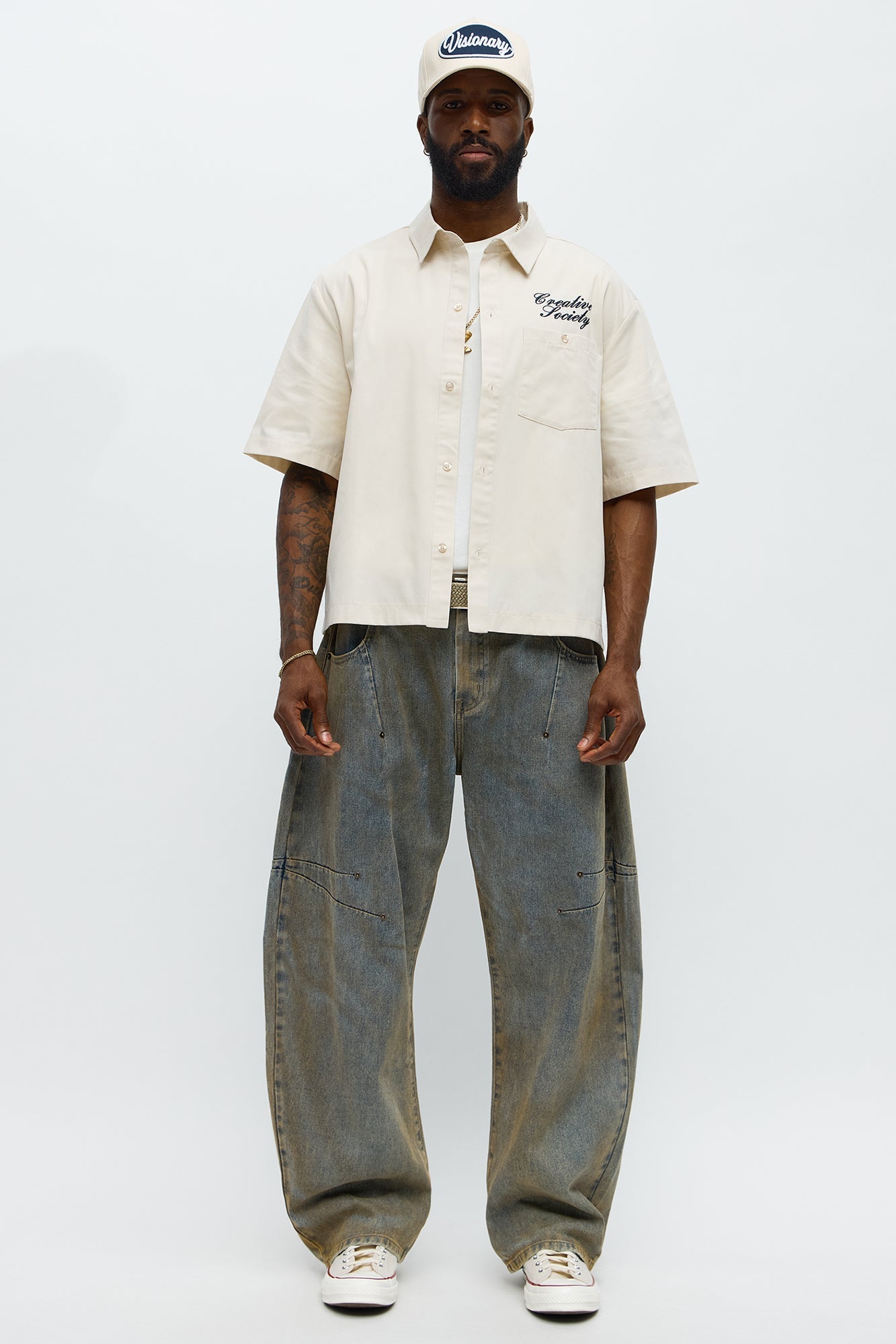 Cropped Society Mechanic Button Up Shirt - Natural