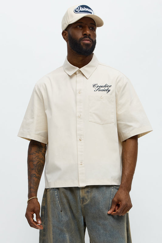 Cropped Society Mechanic Button Up Shirt - Natural