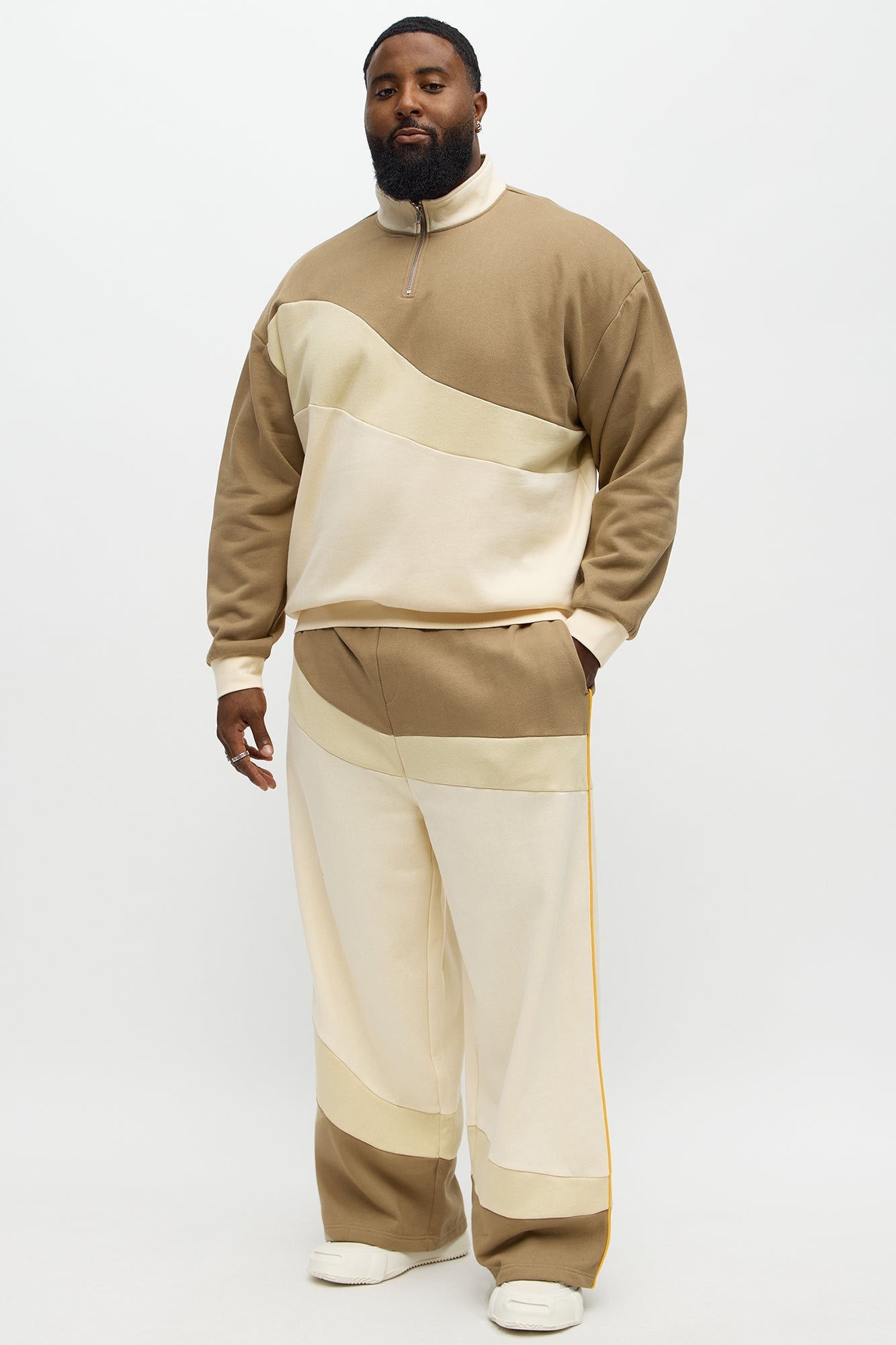 Been A Player Colorblock Quarter Zip - Tan/Multi