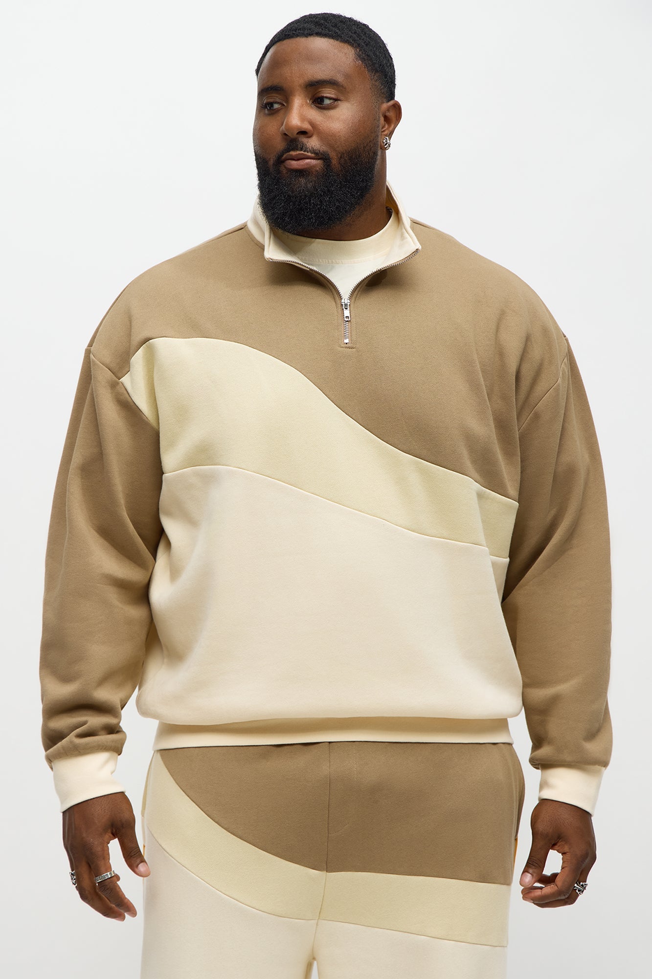 Been A Player Colorblock Quarter Zip - Tan/Multi