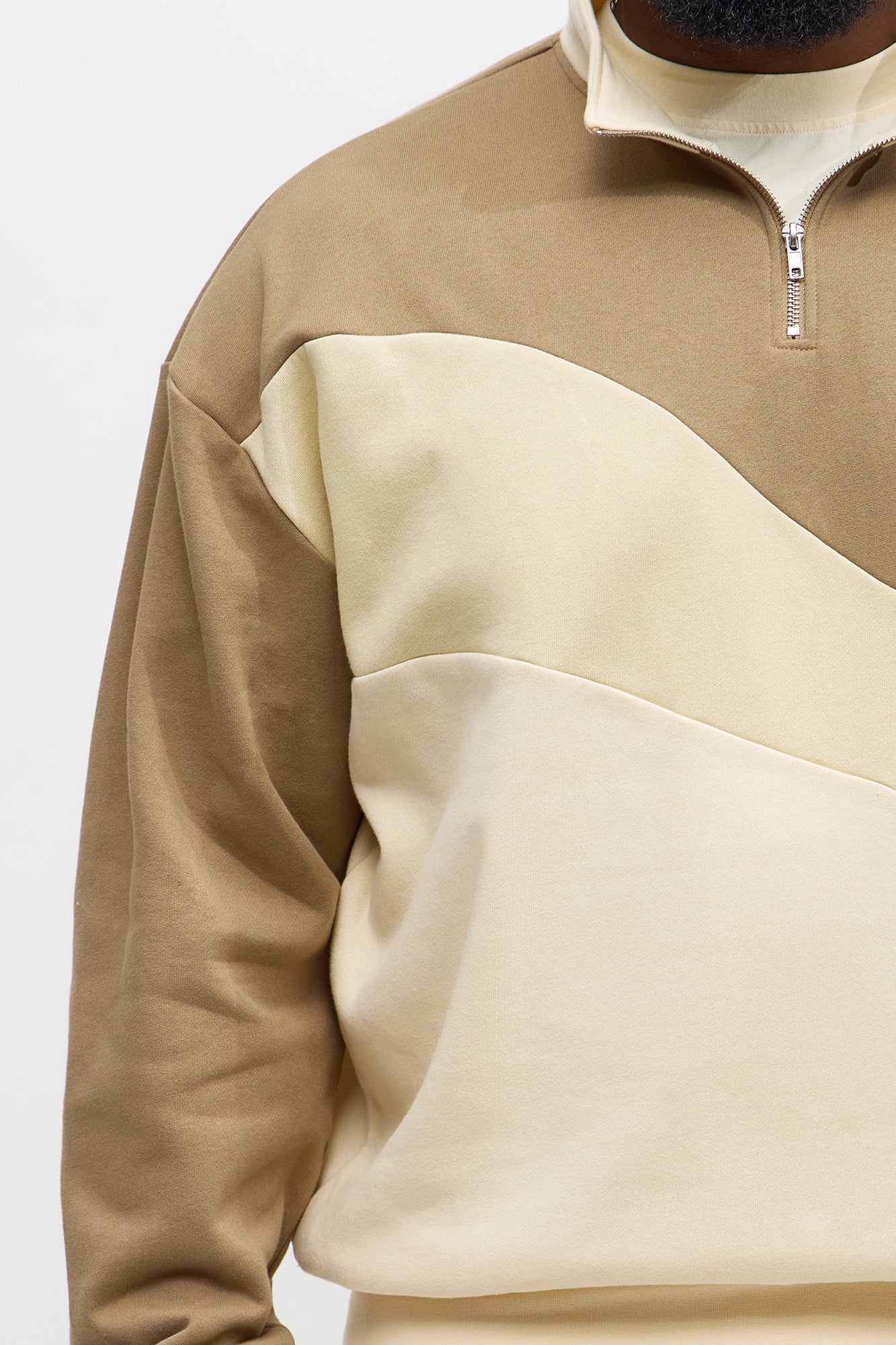 Been A Player Colorblock Quarter Zip - Tan/Multi