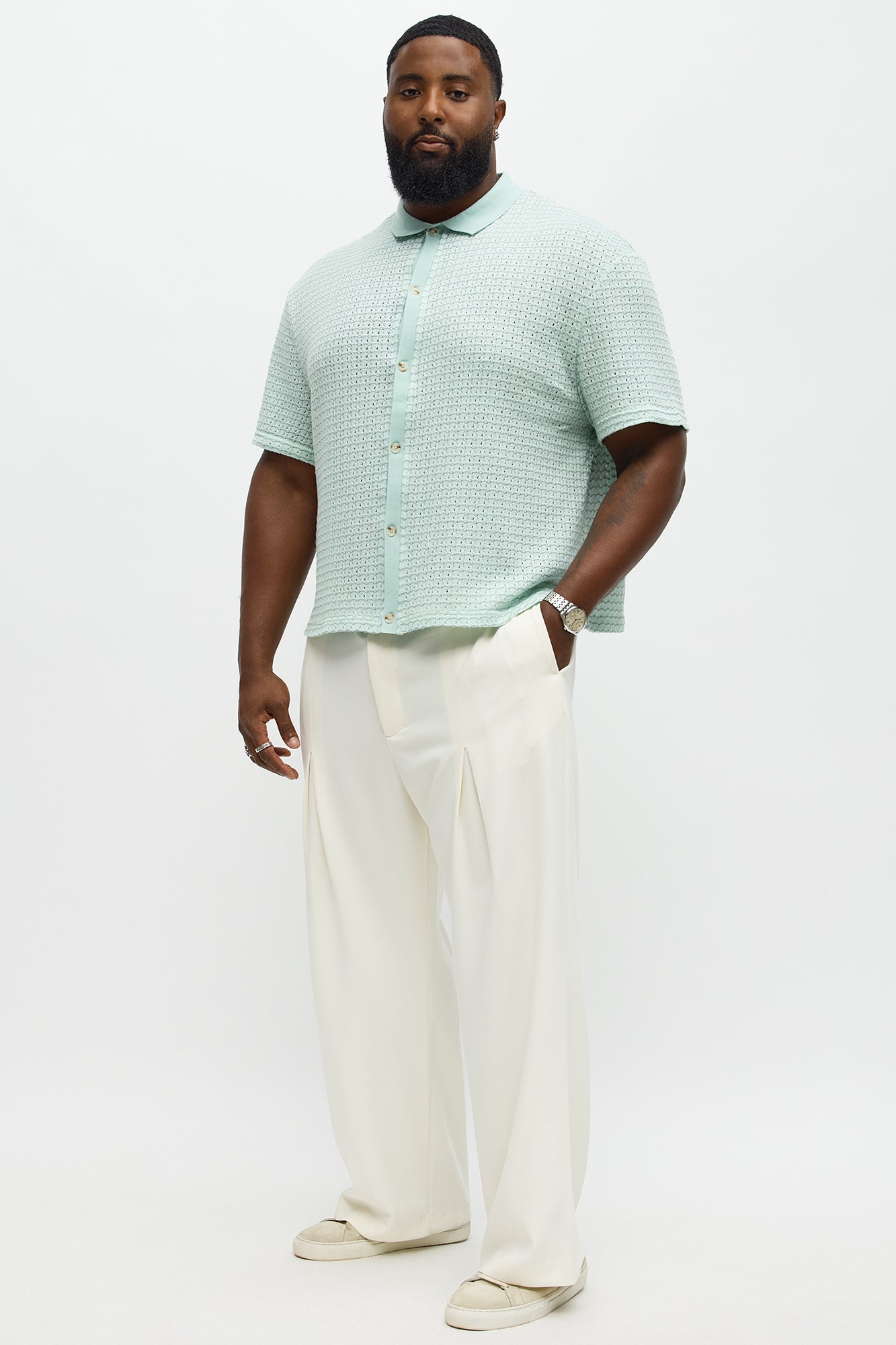 Regular Fit Color Block Button up Sweater Shirt - Teal