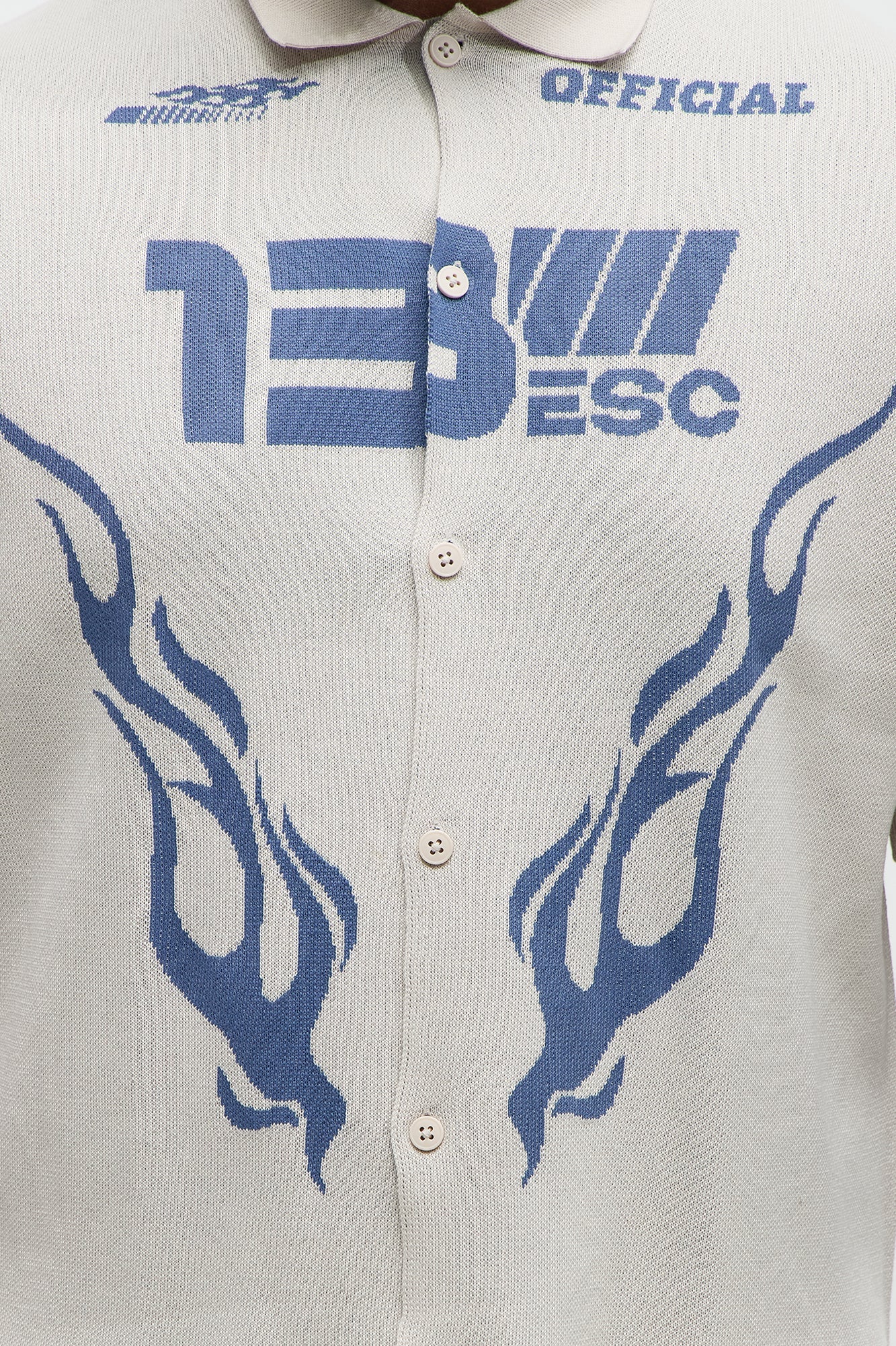 Regular Fit 13 Button Up Sweater Shirt - Cream/combo