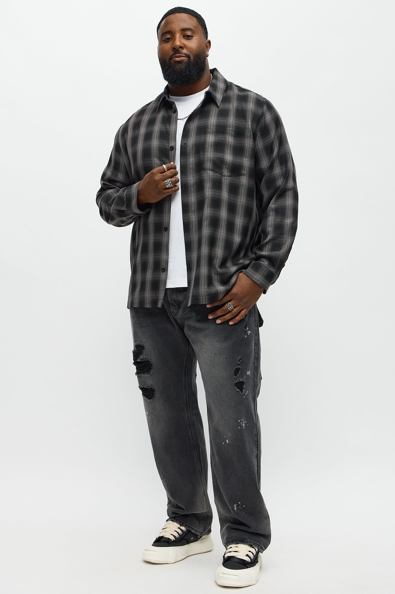 Straight Nocturnal Edge Distressed Jeans - Black Wash