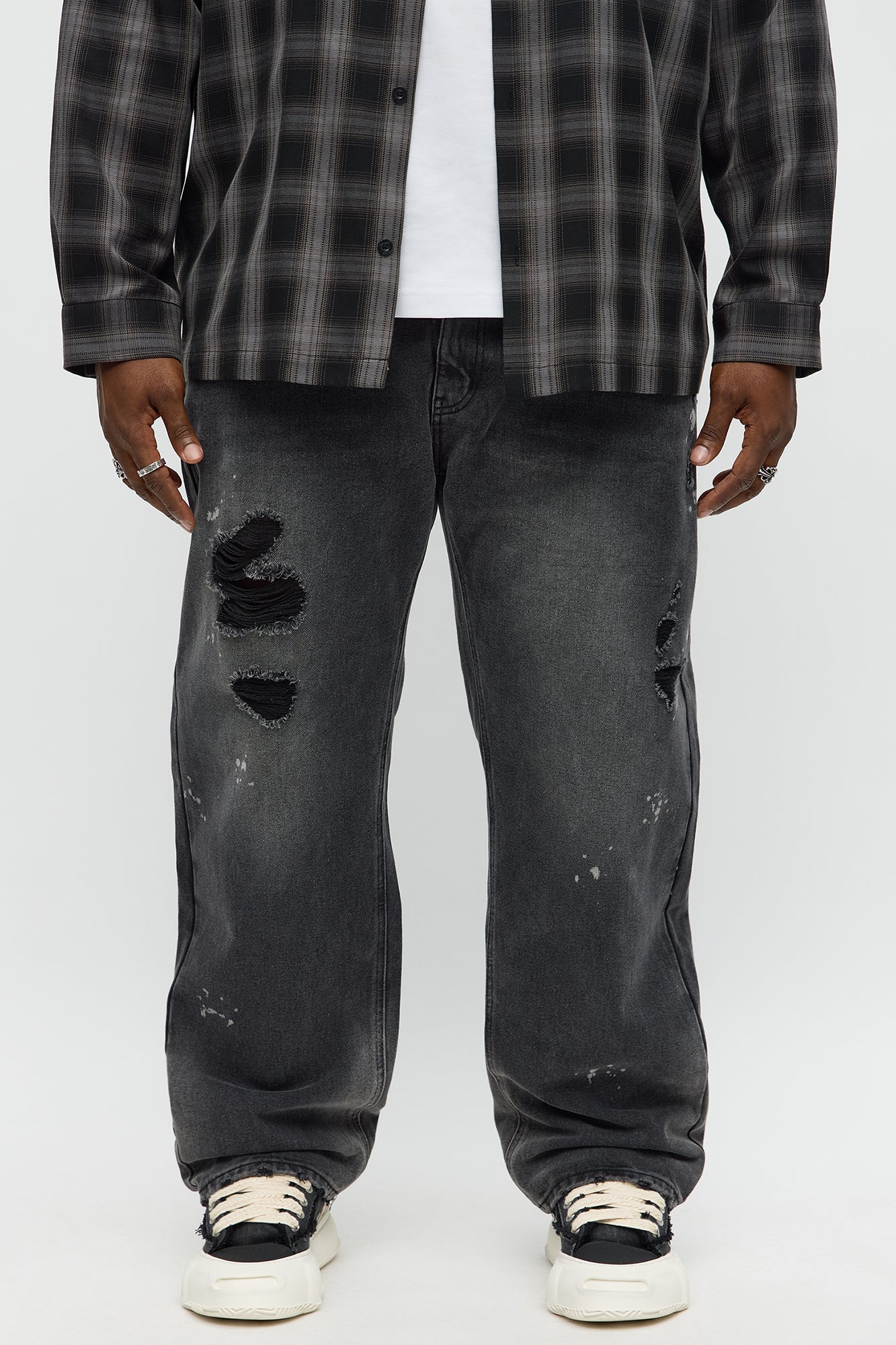 Straight Nocturnal Edge Distressed Jeans - Black Wash