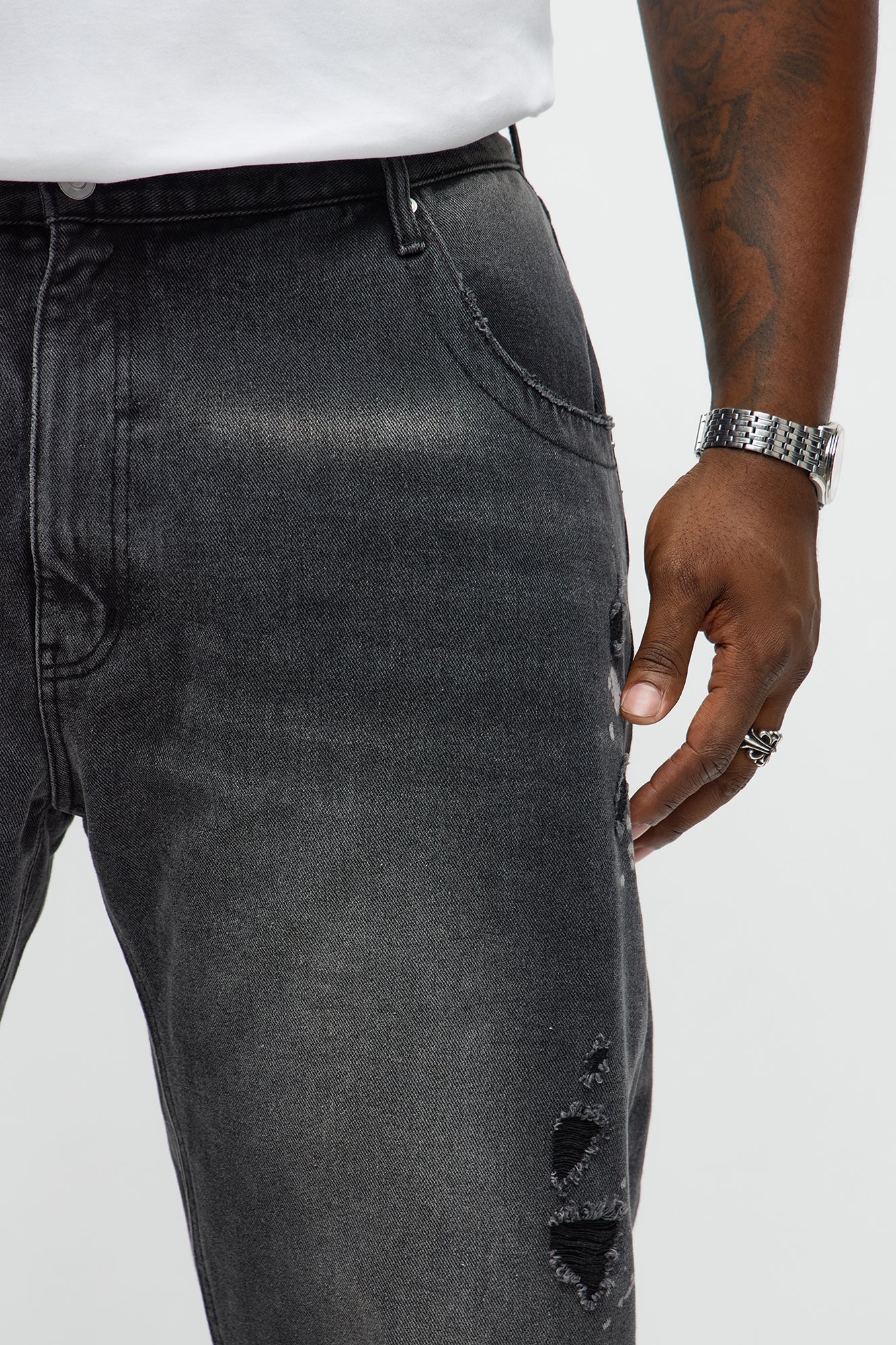 Straight Nocturnal Edge Distressed Jeans - Black Wash