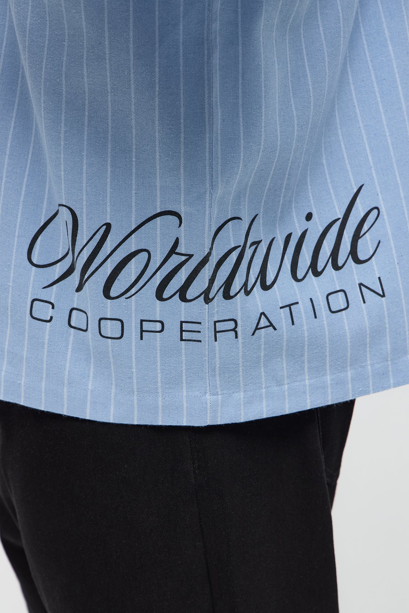 Worldwide Striped Cropped Button Up Shirt - Light Blue