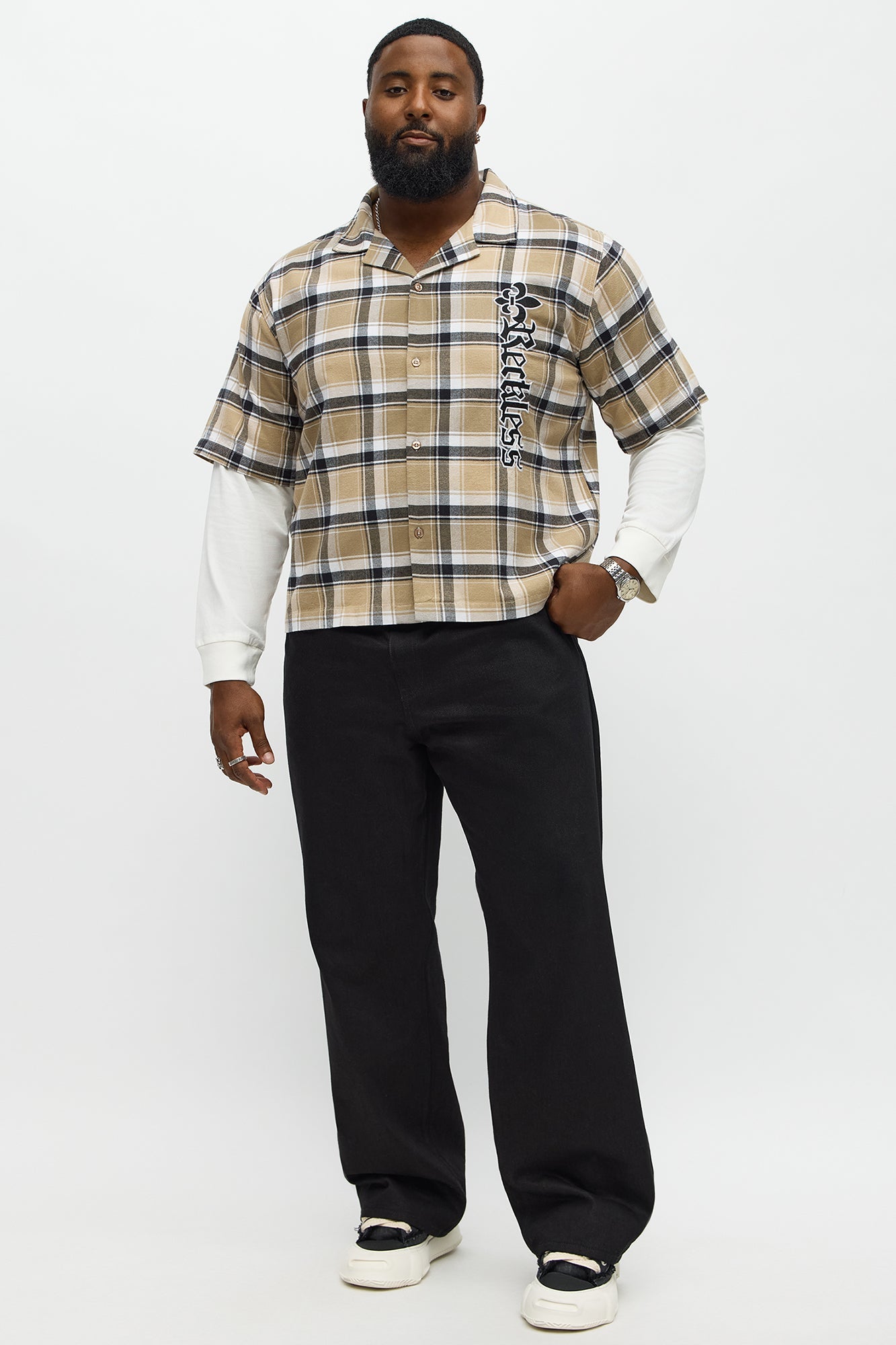 Fearless Flannel Cropped Long Sleeve Button Up Shirt - Brown