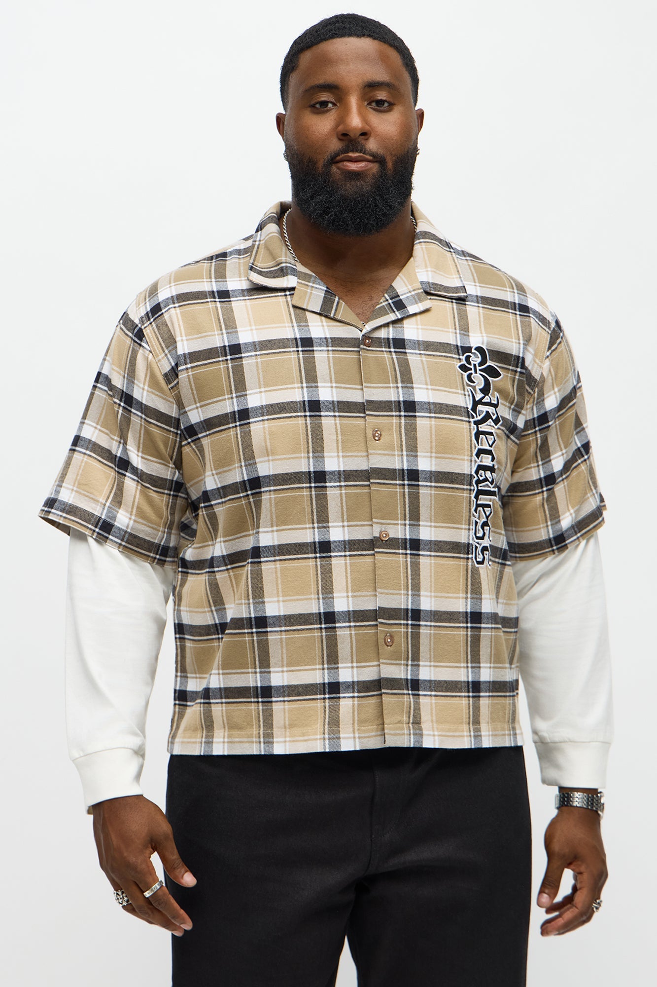 Fearless Flannel Cropped Long Sleeve Button Up Shirt - Brown