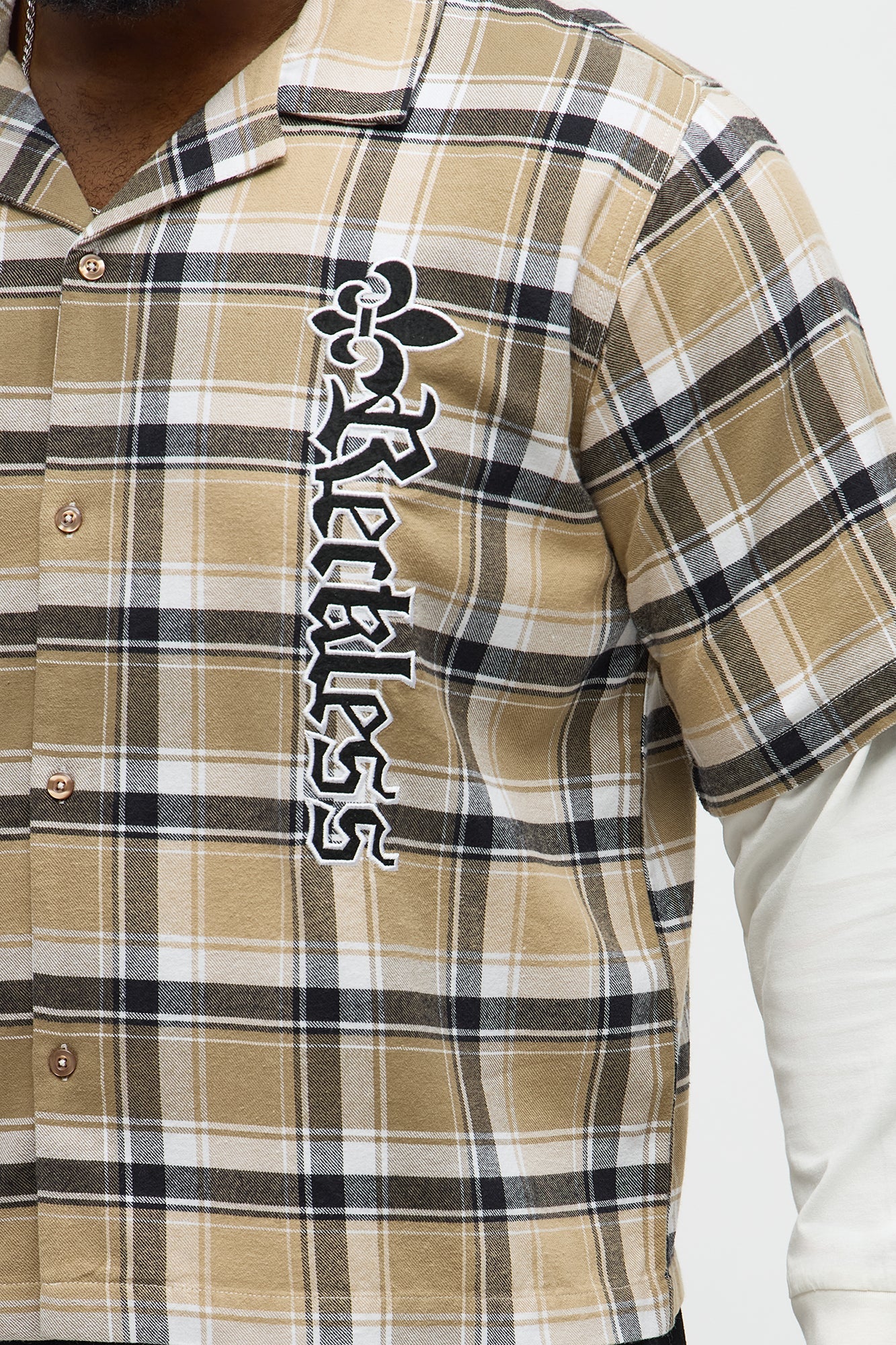 Fearless Flannel Cropped Long Sleeve Button Up Shirt - Brown