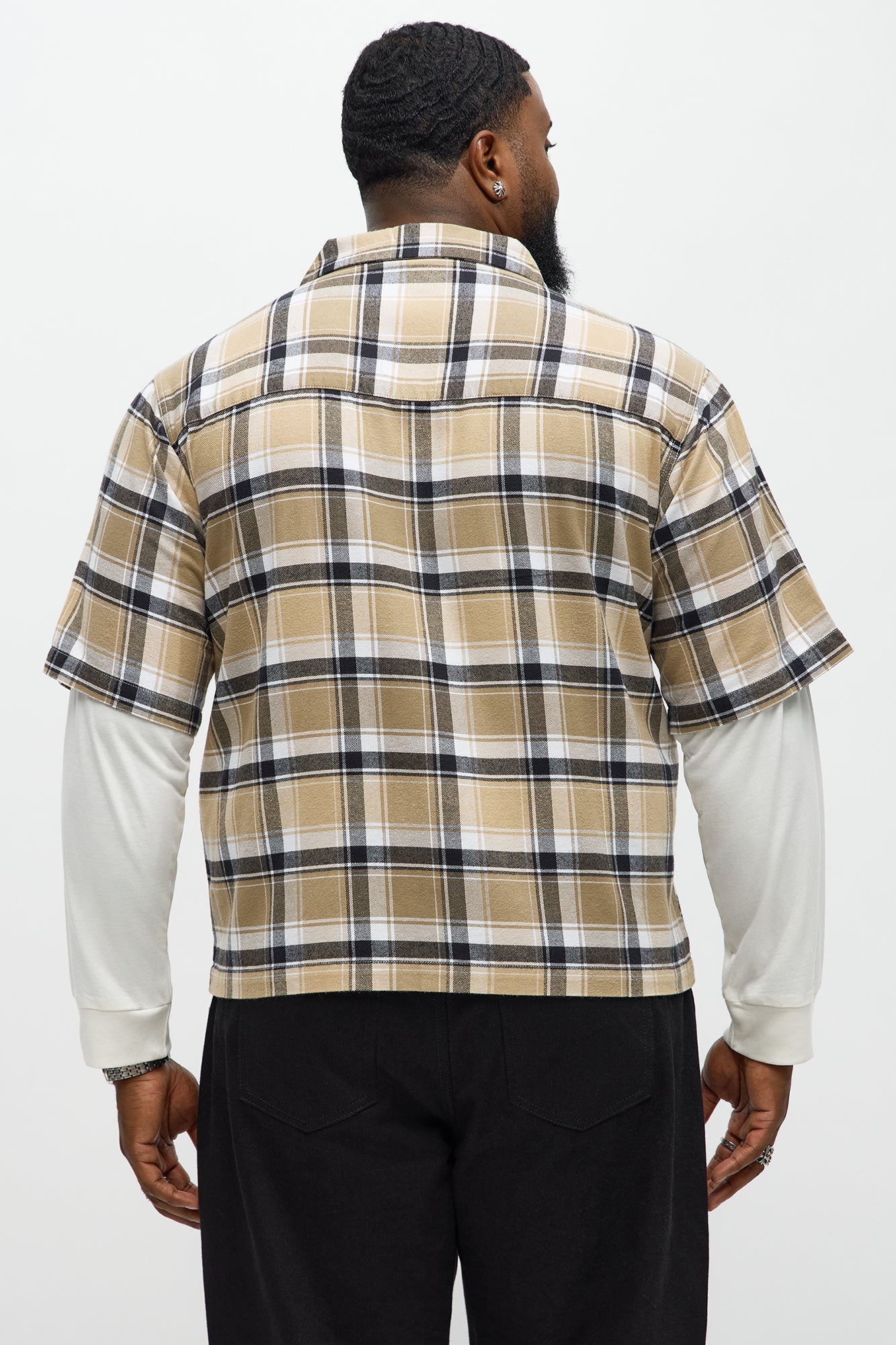 Fearless Flannel Cropped Long Sleeve Button Up Shirt - Brown