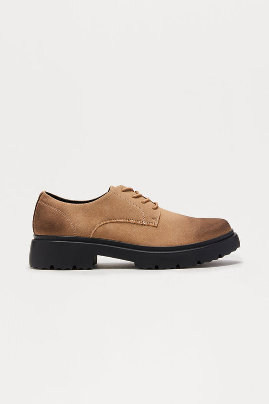 Lace Up Textured Chunky Sole Shoe - Brown