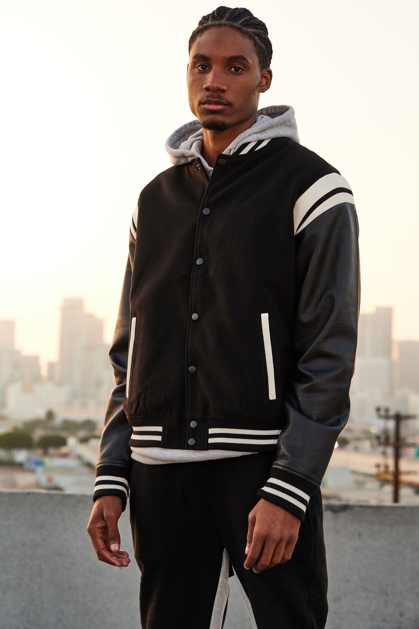 Shoulder Varsity Jacket - Black/combo