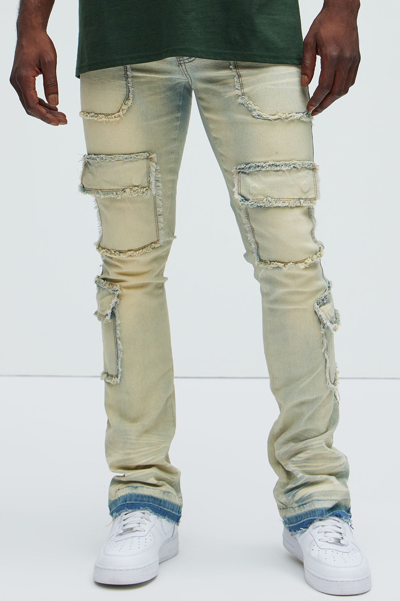 Can I Cargo Stacked Skinny Flare Jeans - Light Wash