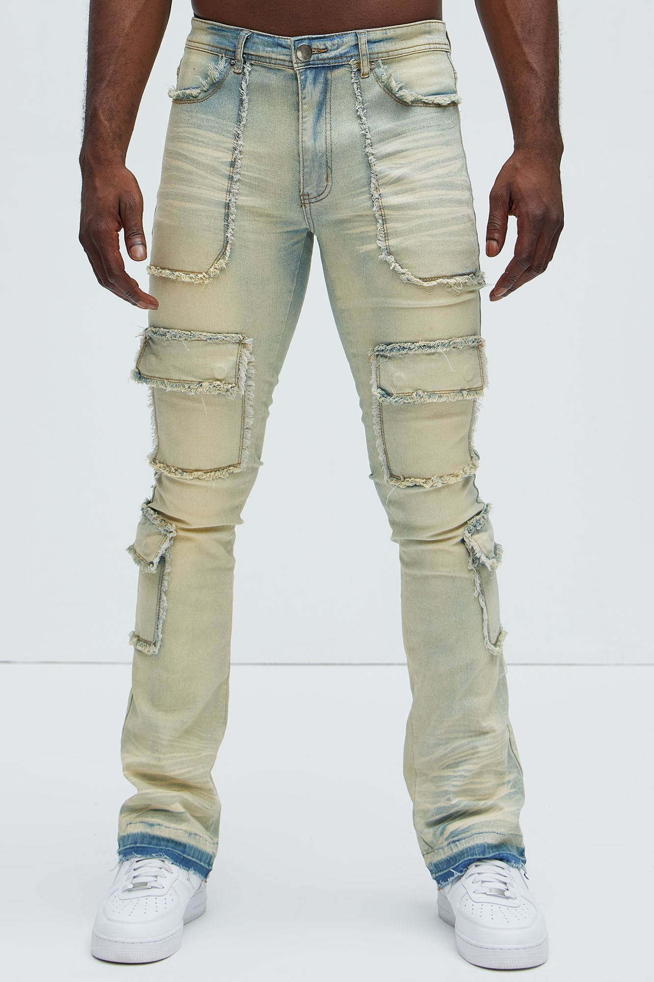 Can I Cargo Stacked Skinny Flare Jeans - Light Wash