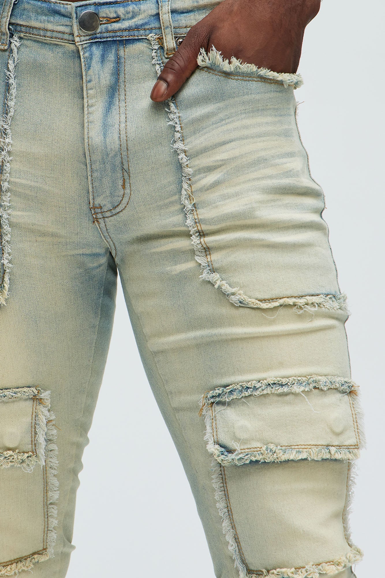 Can I Cargo Stacked Skinny Flare Jeans - Light Wash